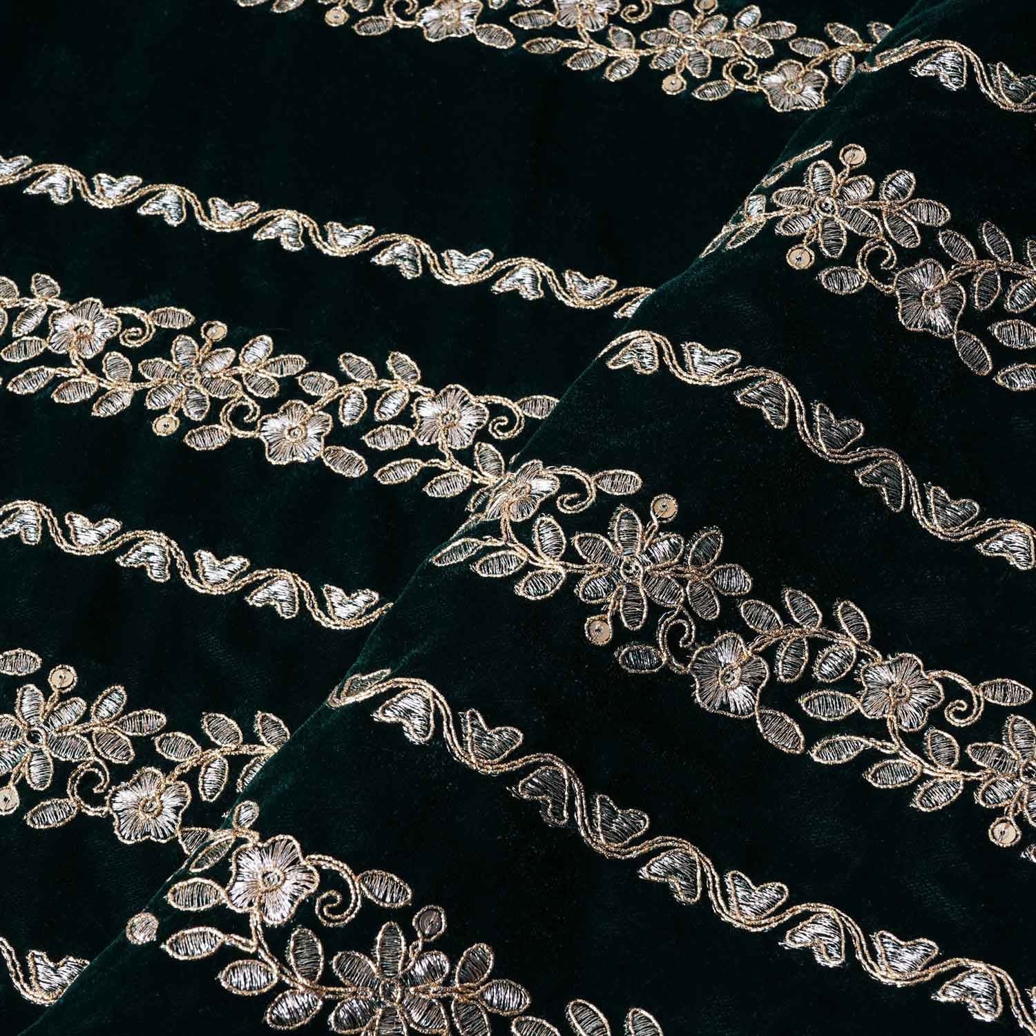 Green Zari Sequnis embroidery Velvet Fabric JD-28601 - Image 3