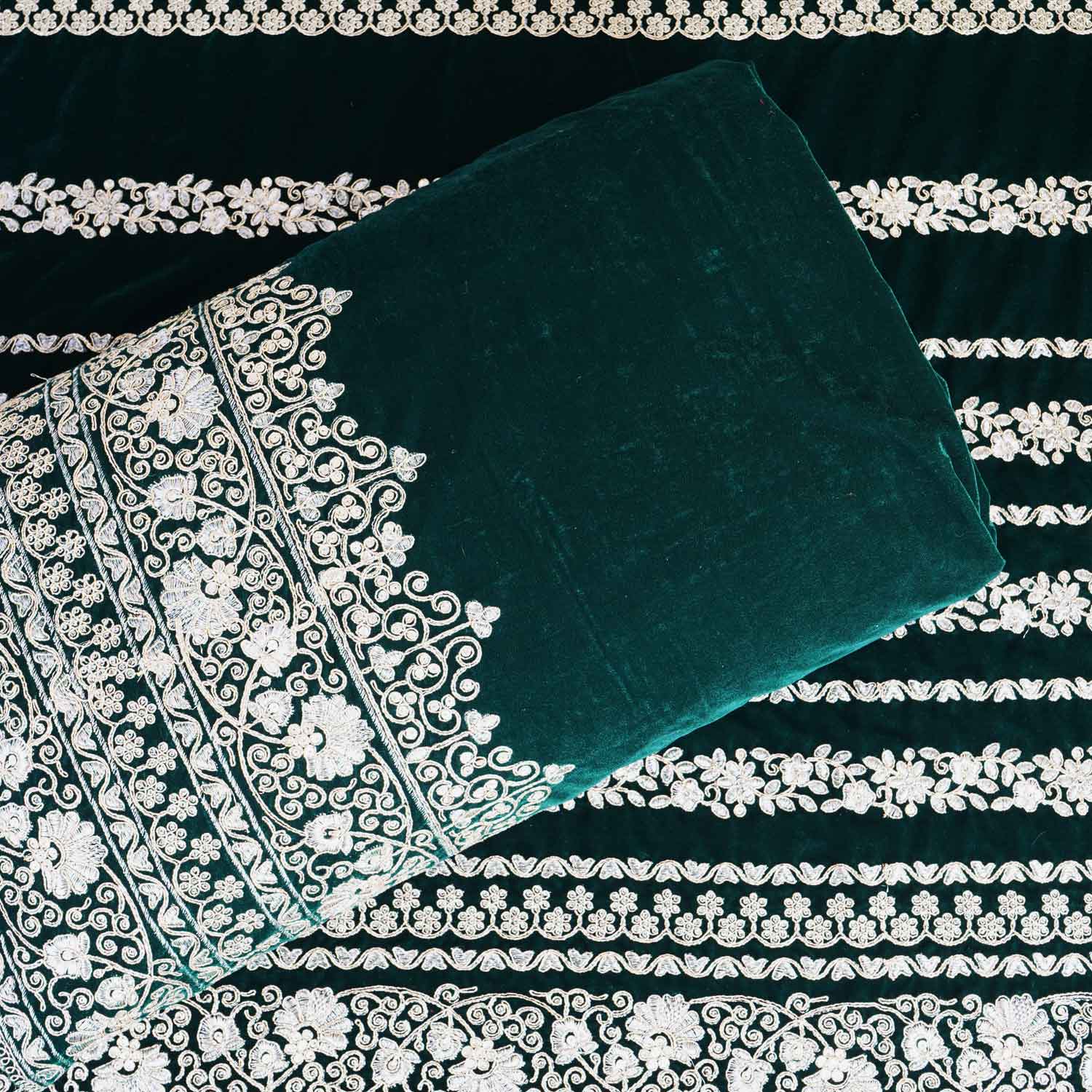 Green Border Work Zari embroidery Velvet Fabric JD-28603 - Image 5