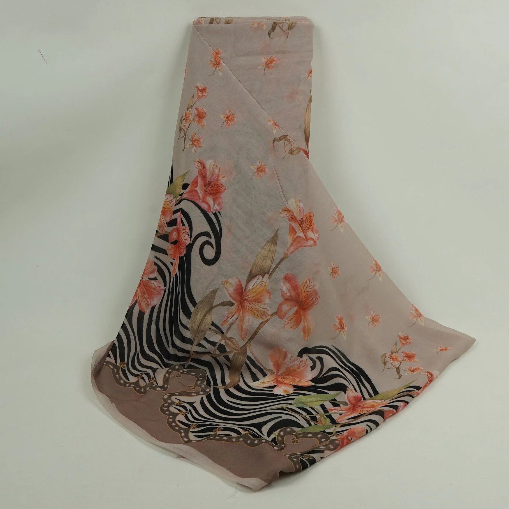 Greige Floral Print Georgette Fabric VP-32361