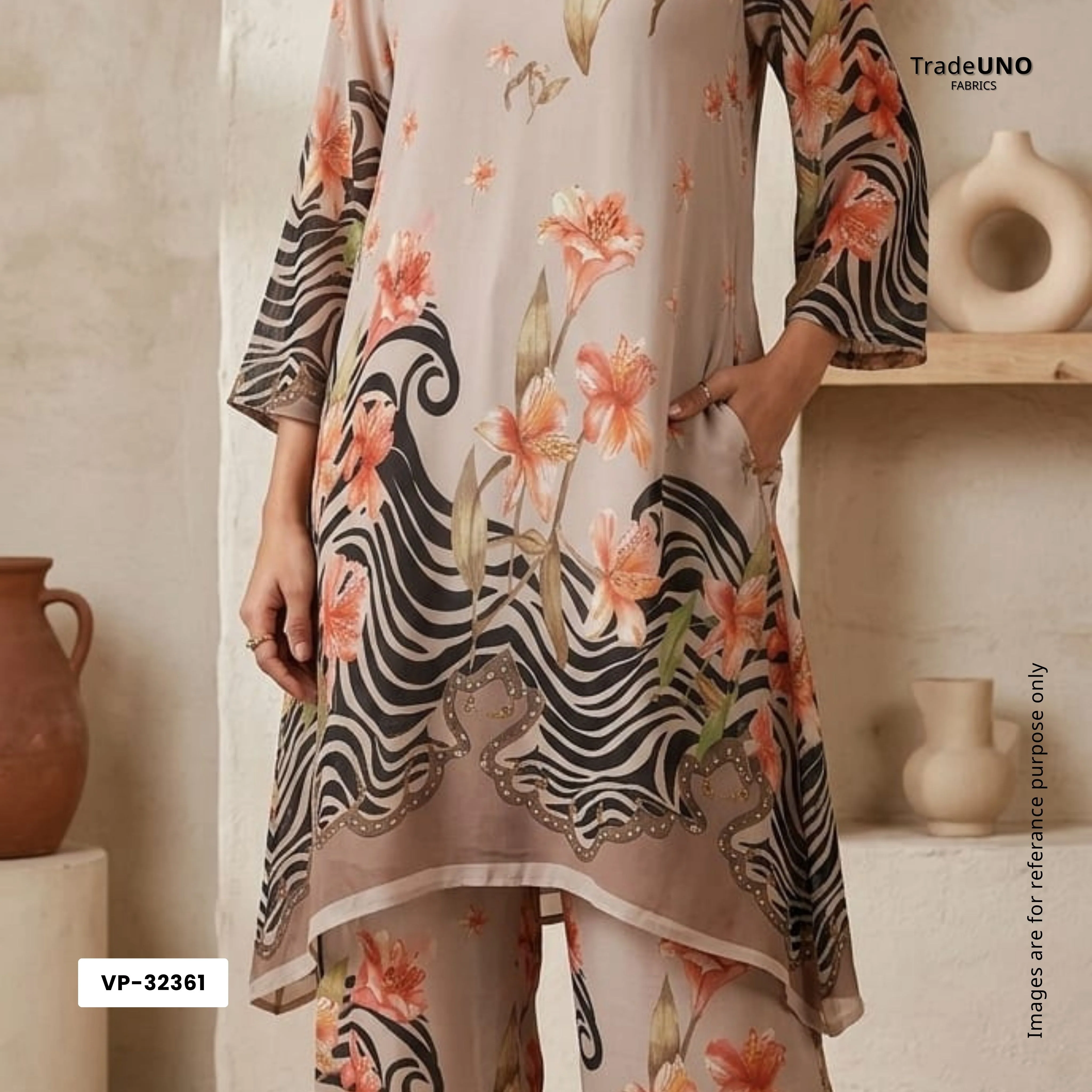 Greige Floral Print Georgette Fabric VP-32361 - Image 6