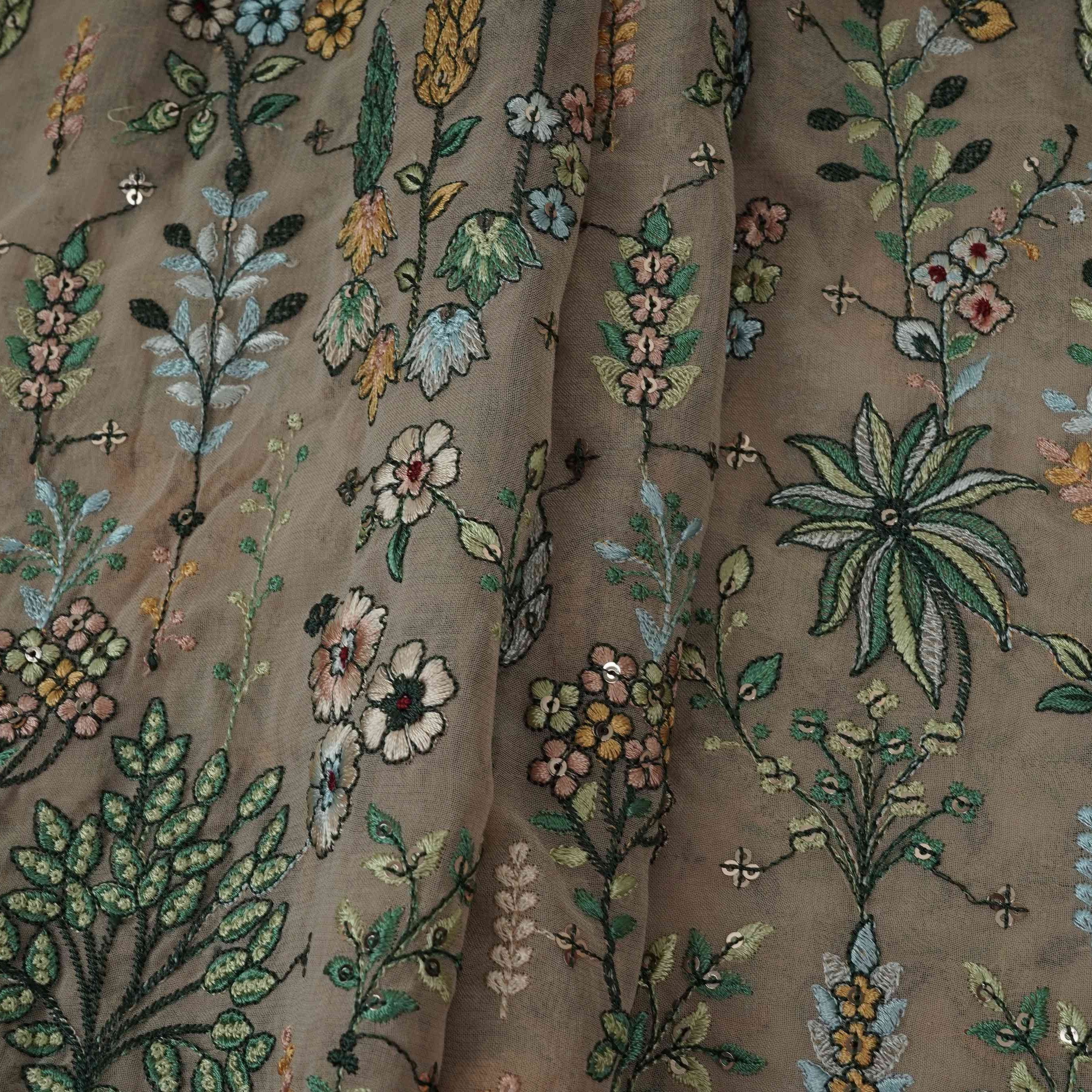 Greige Thread Embroidery Georgette Fabric DR-32383 - Image 3