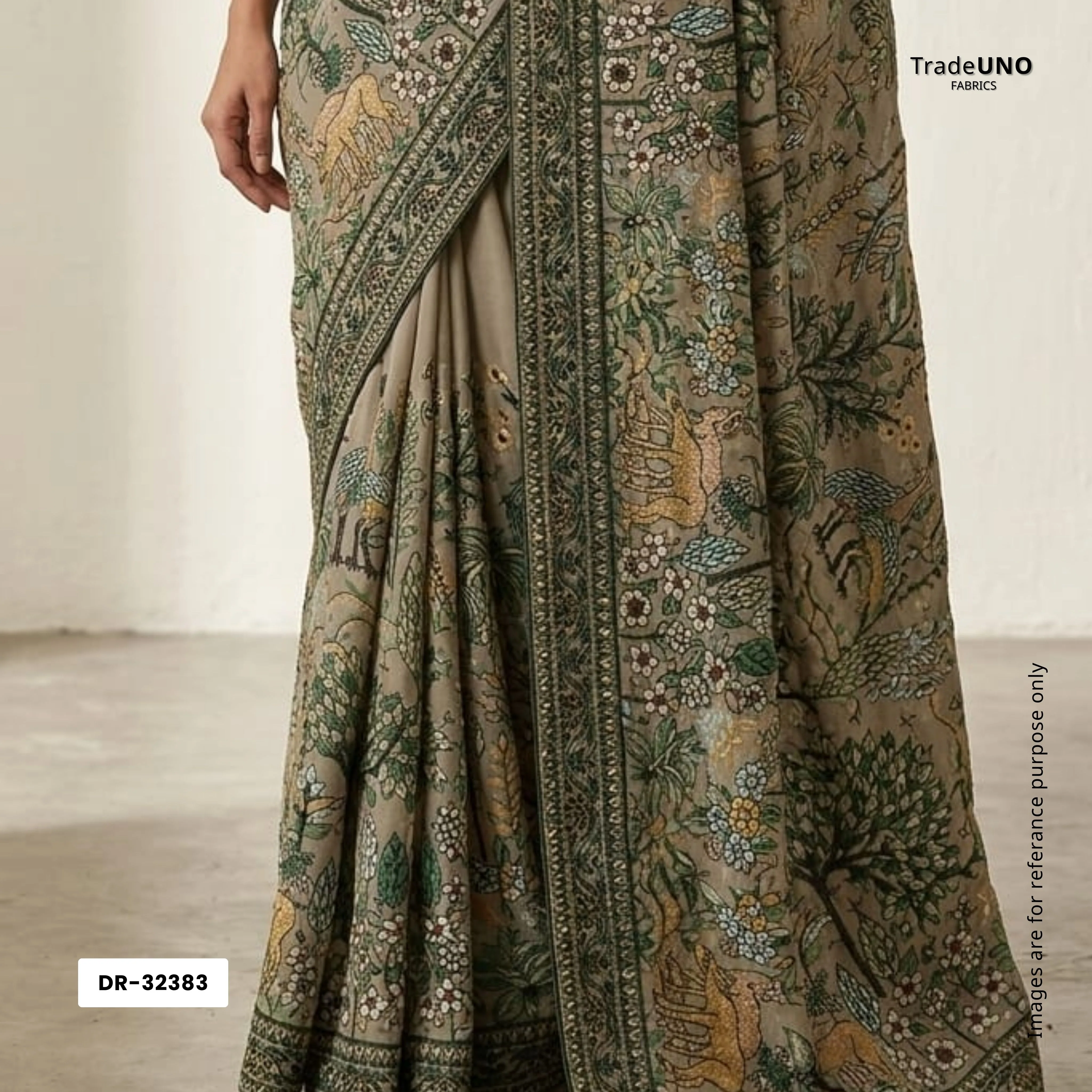 Greige Thread Embroidery Georgette Fabric DR-32383 - Image 6