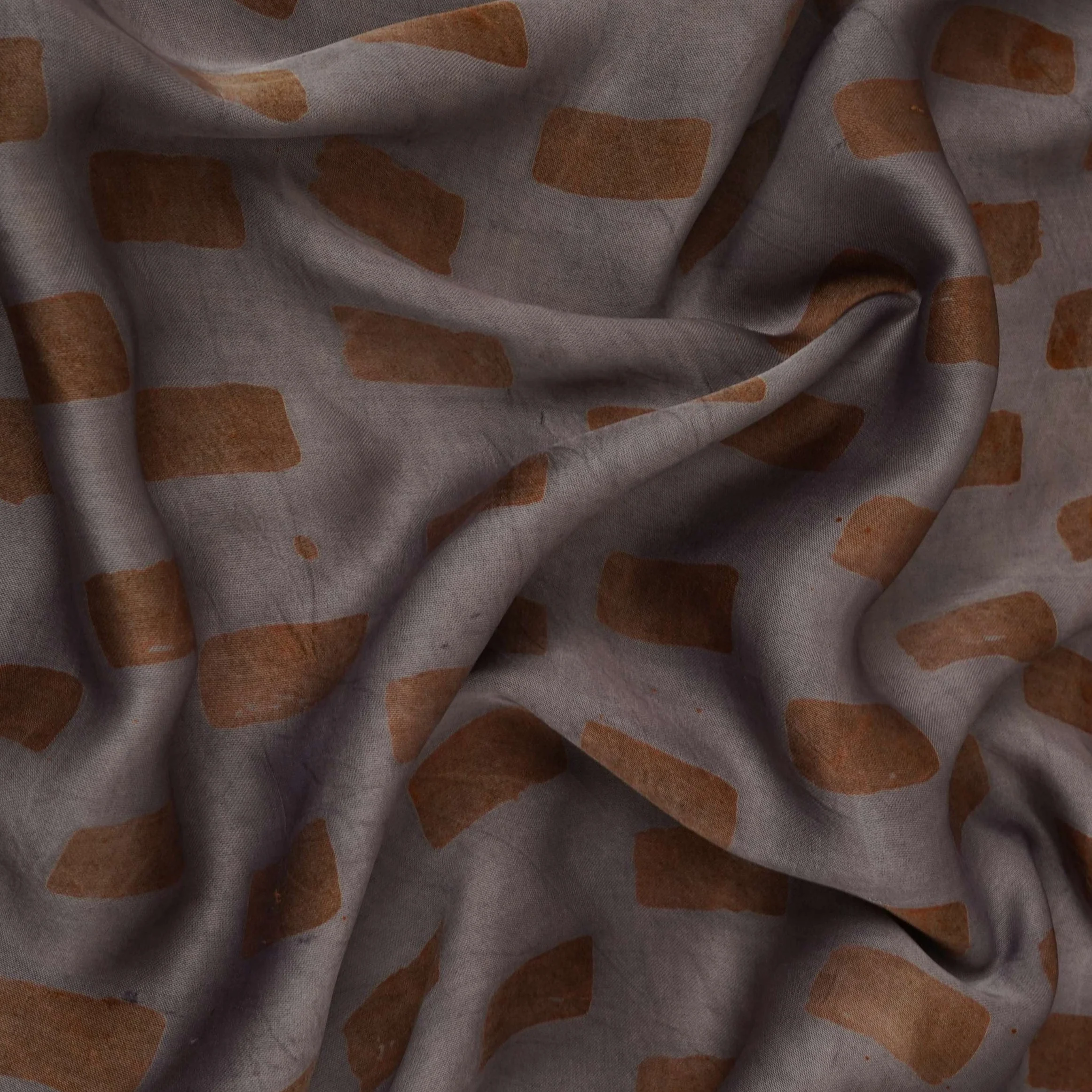 Grey Block Batik Print Modal Satin Fabric EEG-32478 - Image 3