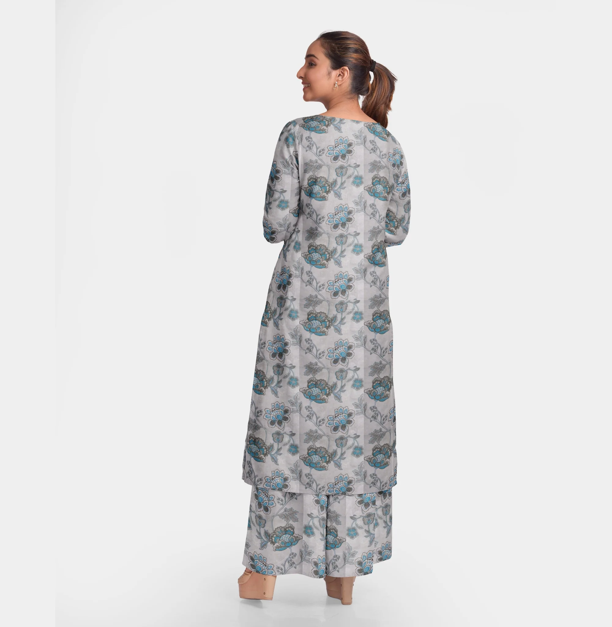 Grey Blue Floral Print Viscose Voile Fabric TU 2877 - Image 5