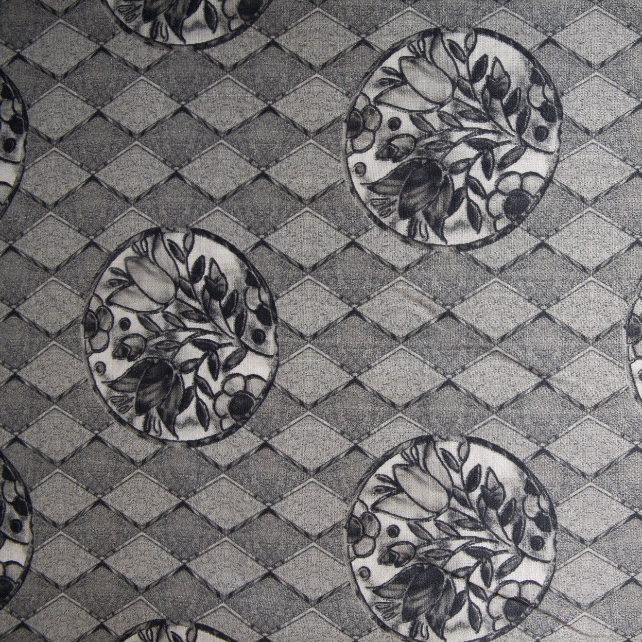 Grey Digital Print Satin Linen Fabric - Image 3