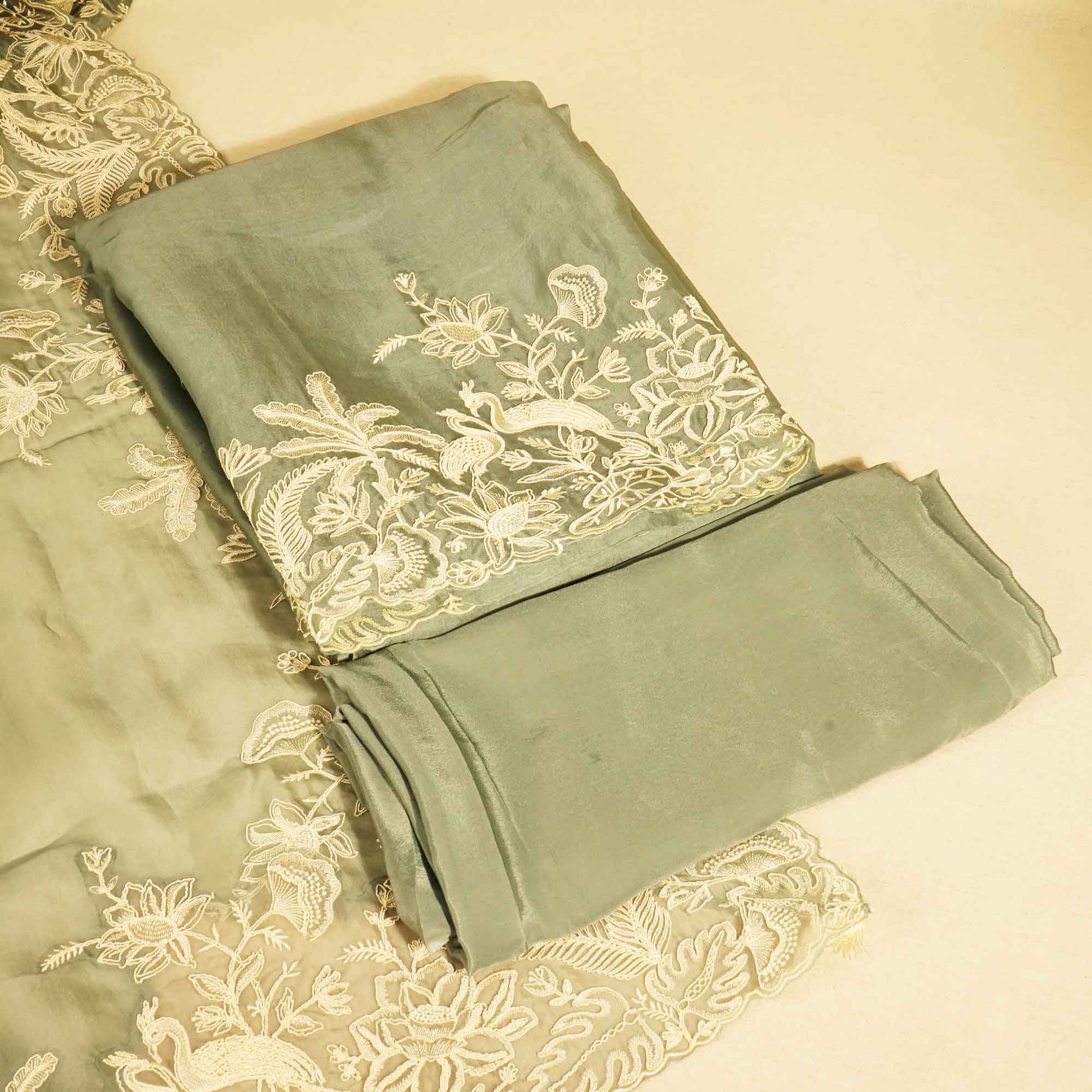 Grey Embroidery (Top-Organza,Bottom-Crepe,Dupatta-Organza) Organza Suit Set JDS-24688