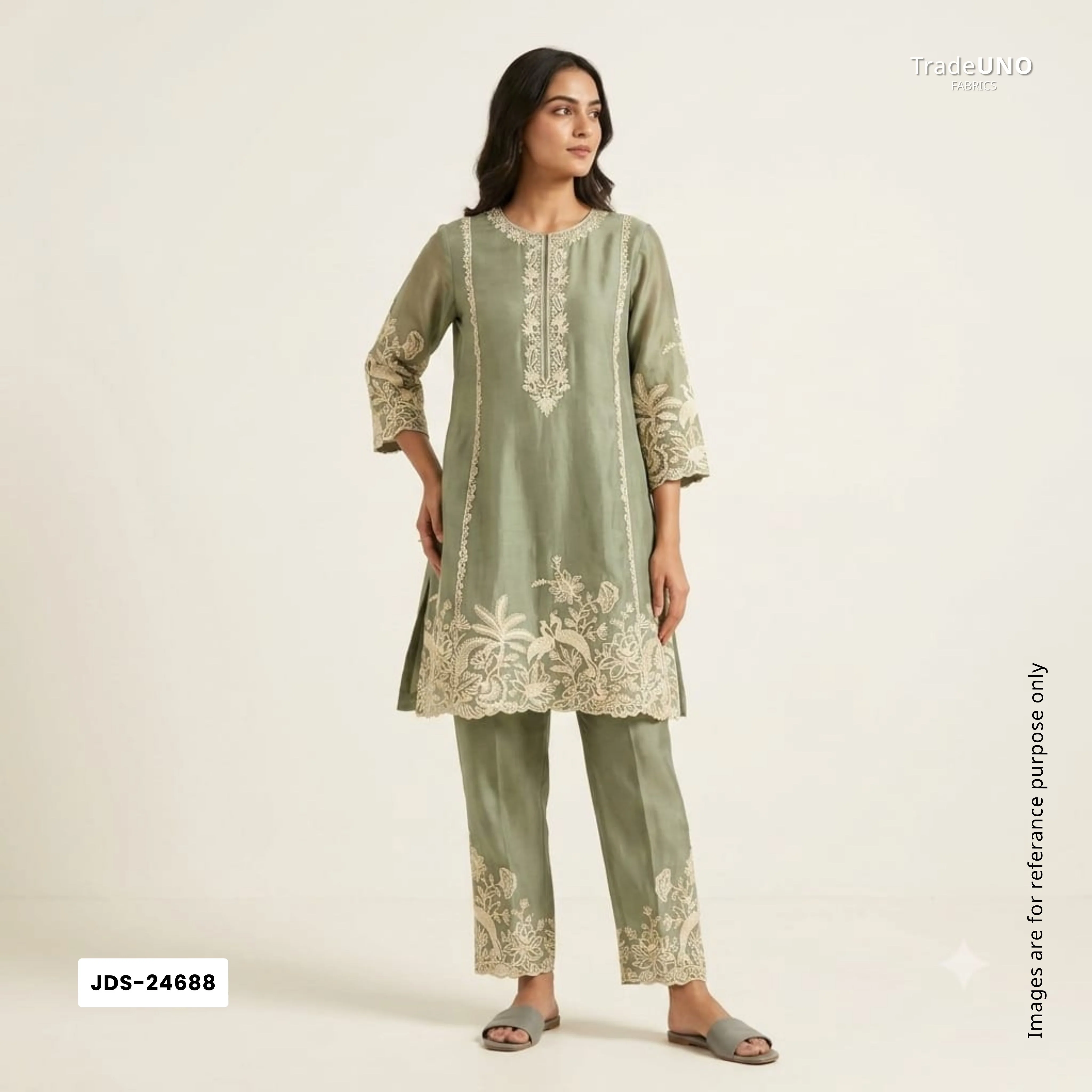 Grey Embroidery (Top-Organza,Bottom-Crepe,Dupatta-Organza) Organza Suit Set JDS-24688 - Image 6