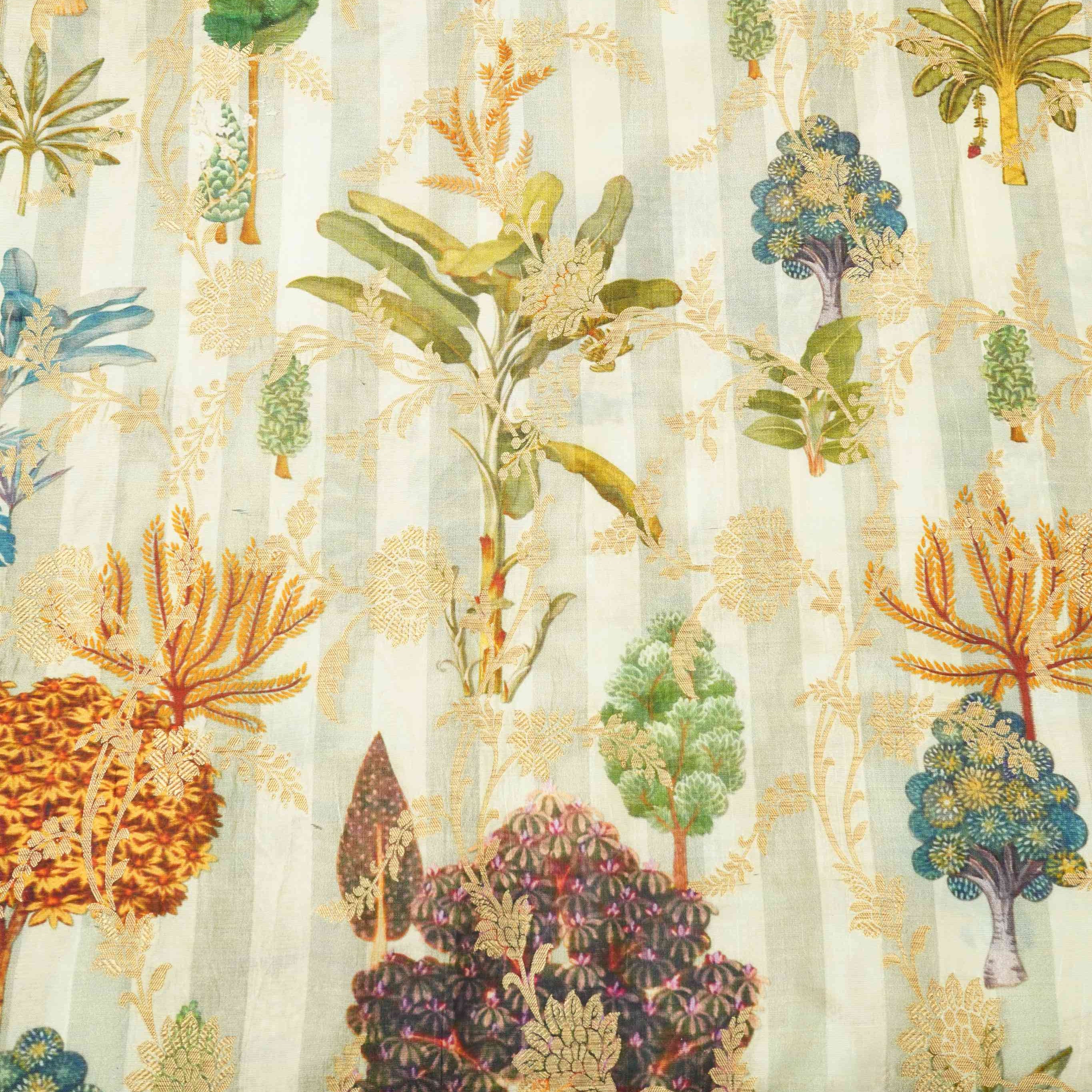Grey floral Jacquard print Raw Mango Silk Fabric CW-31594 - Image 2