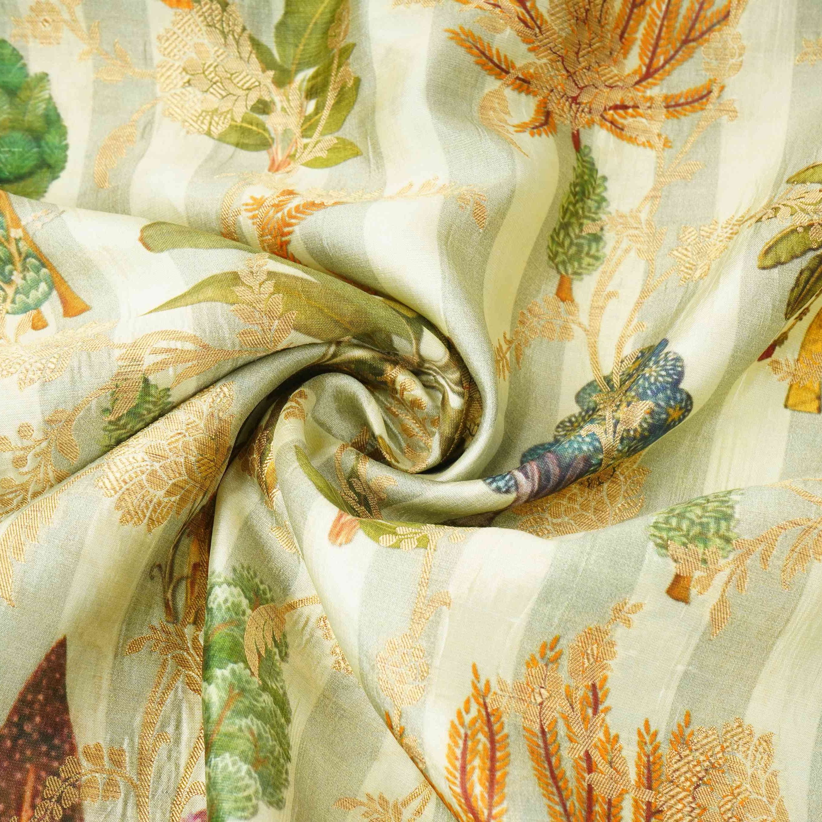 Grey floral Jacquard print Raw Mango Silk Fabric CW-31594 - Image 3