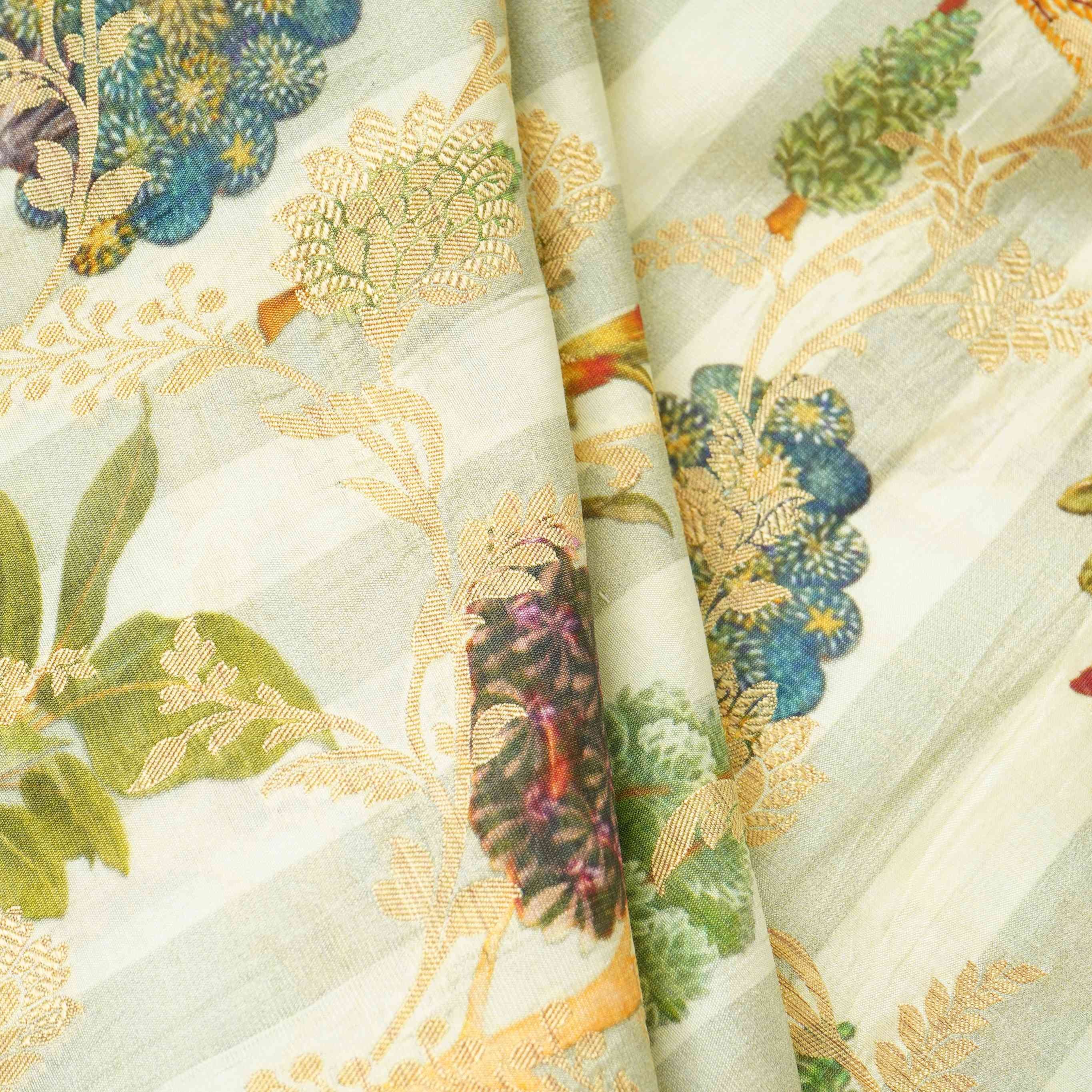 Grey floral Jacquard print Raw Mango Silk Fabric CW-31594 - Image 4