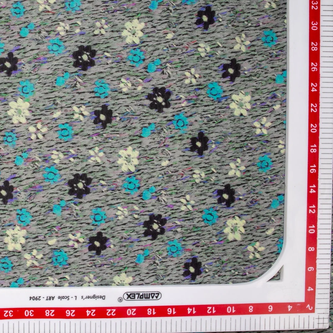 Grey Floral Print Russian Silk Fabric - Image 3