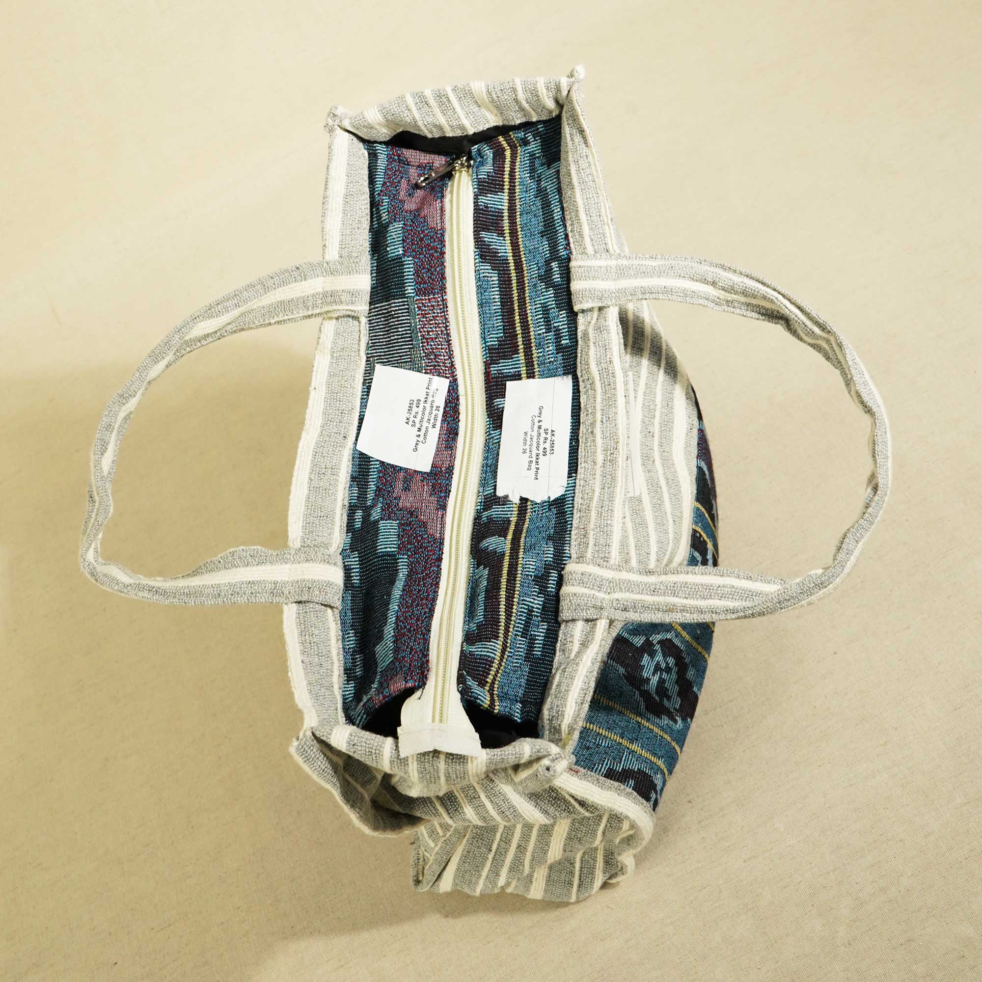 Grey & Multicolor Ikkat Print Cotton Jacquard Bag AK-25853 - Image 2
