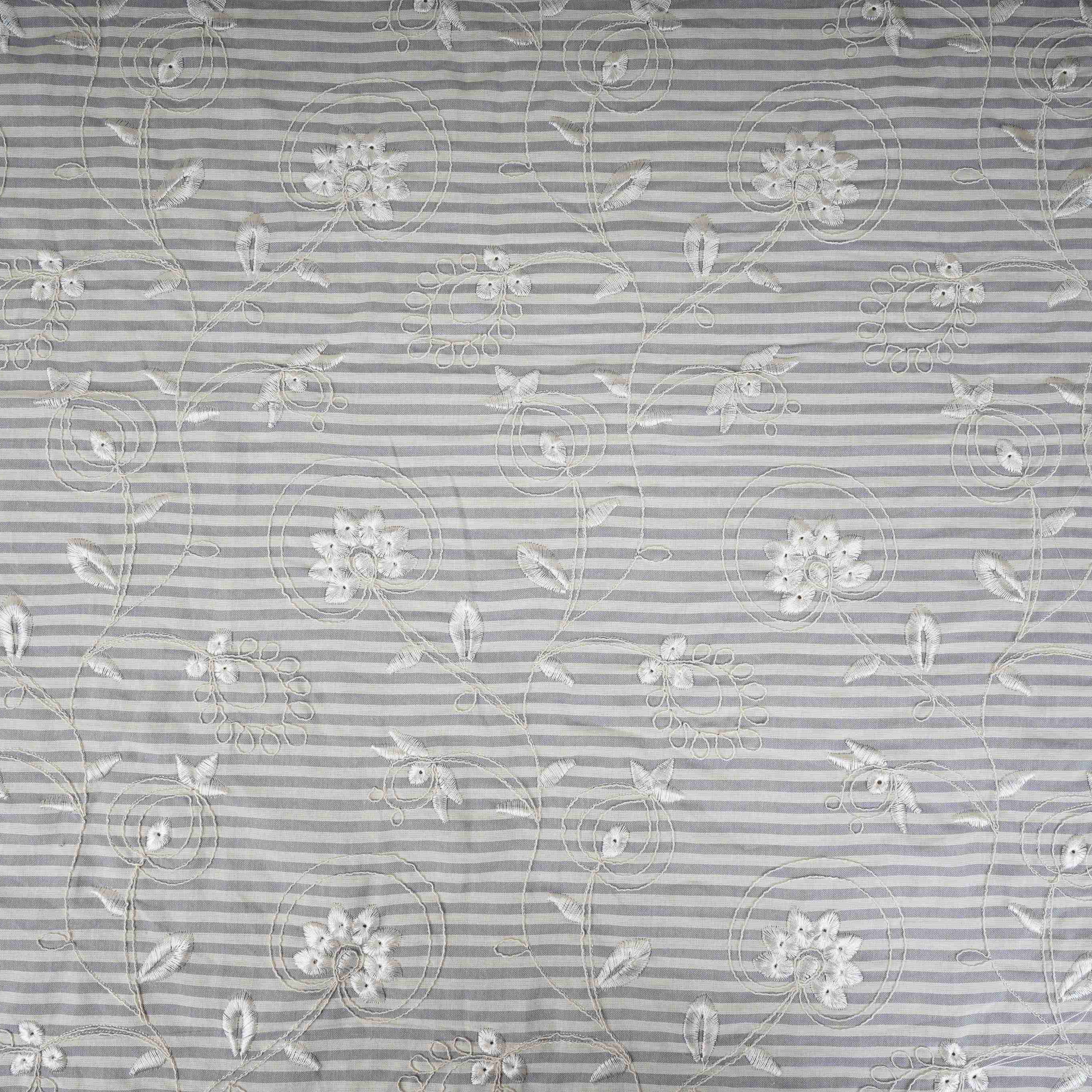 Grey Stripes Floral Embroidery South Cotton Fabric ZA-30586 - Image 2