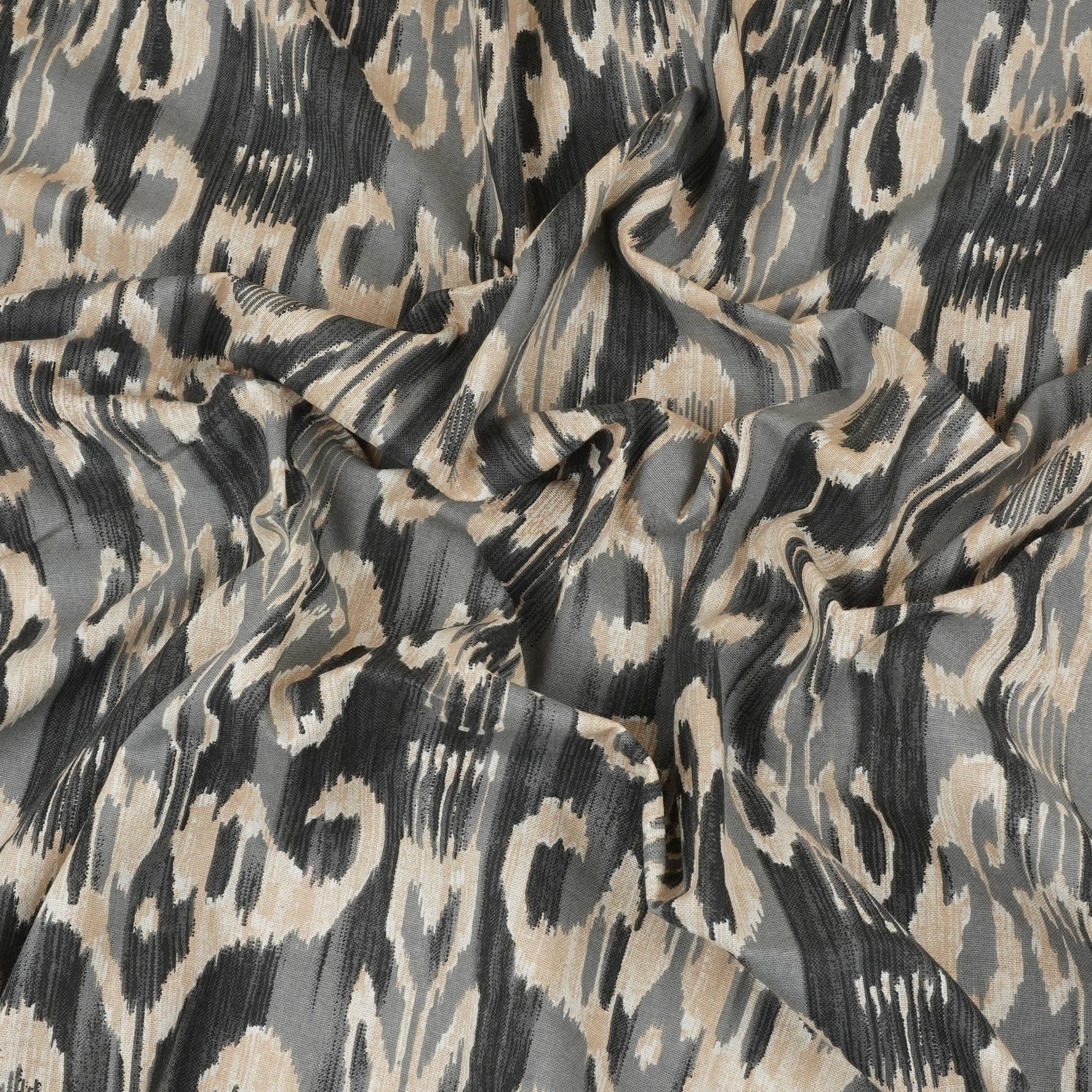 Grey with Black Ikkat Print Cotton Fabric SN-29493 - Image 3