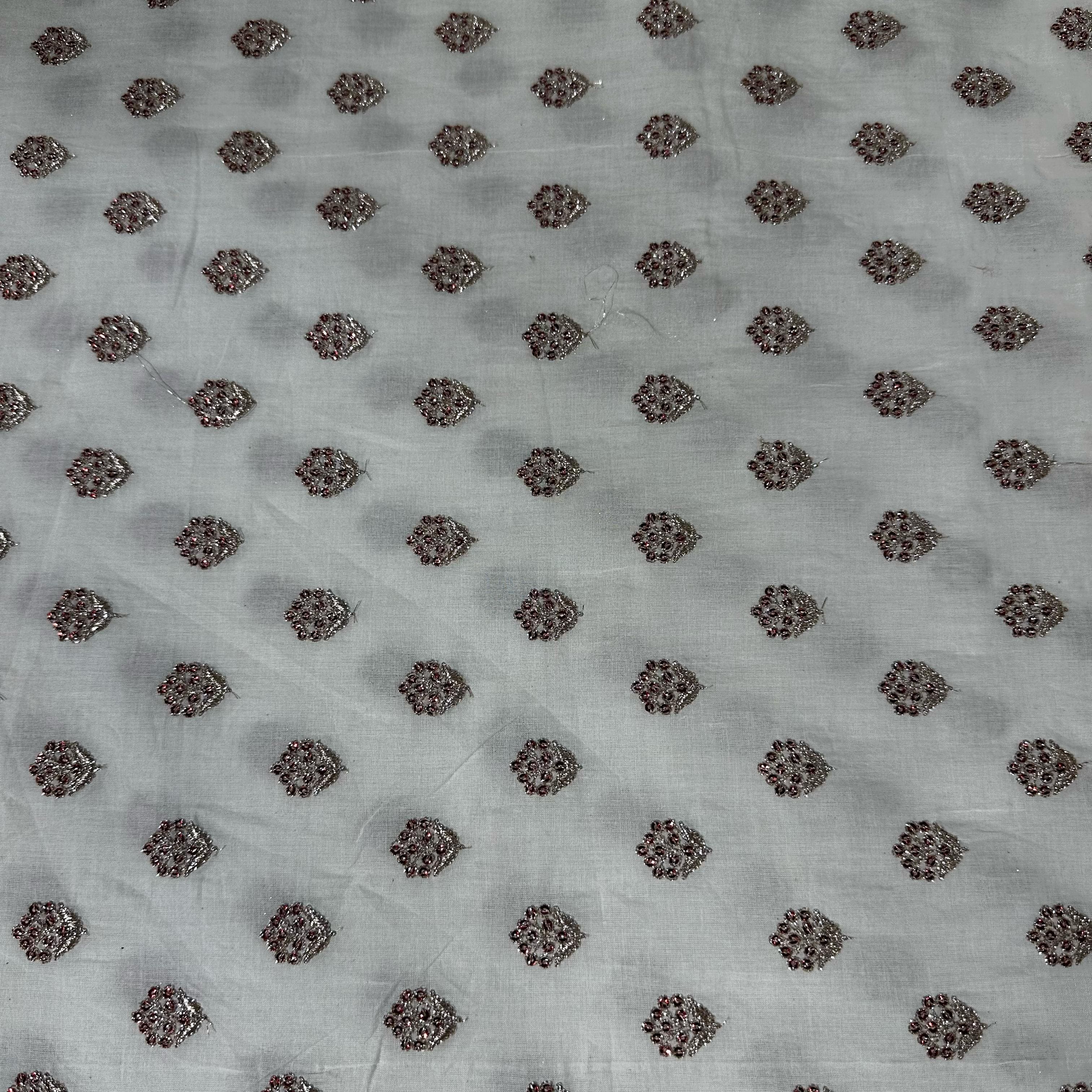 Griege Floral Sequence Embroidery Dyeable Cotton Fabric 9064 - Image 2