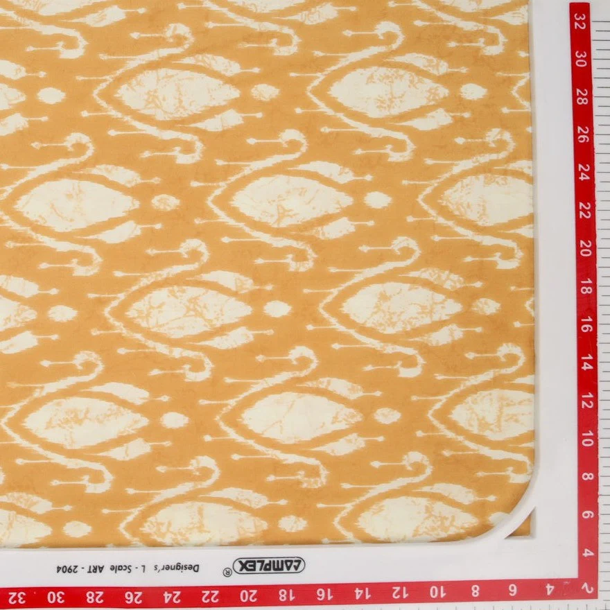 Honey Yellow Traditional Print Rayon Fabric - Image 3