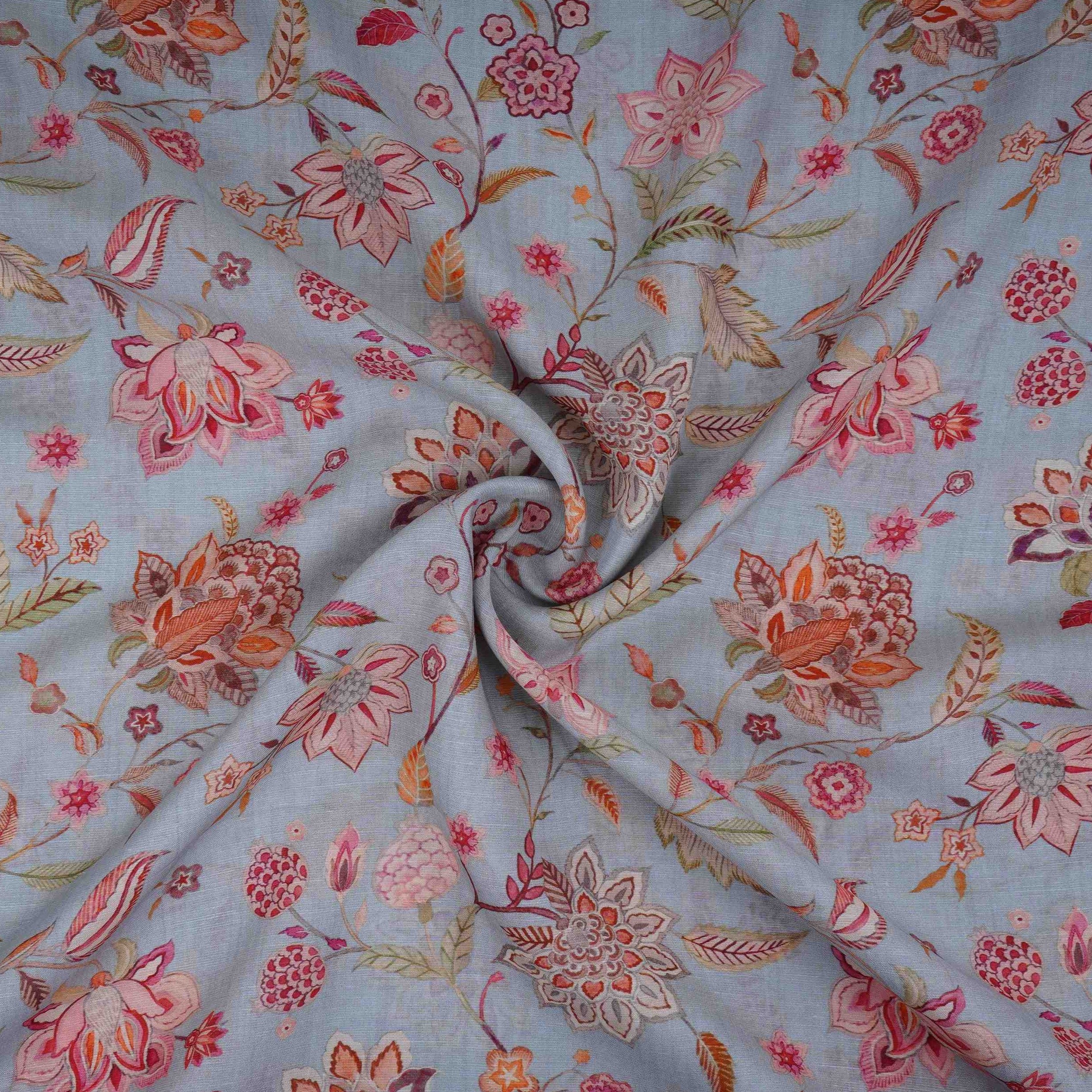 Ice Blue Chintz floral print Pure Linen Fabric GTS-31334 - Image 3
