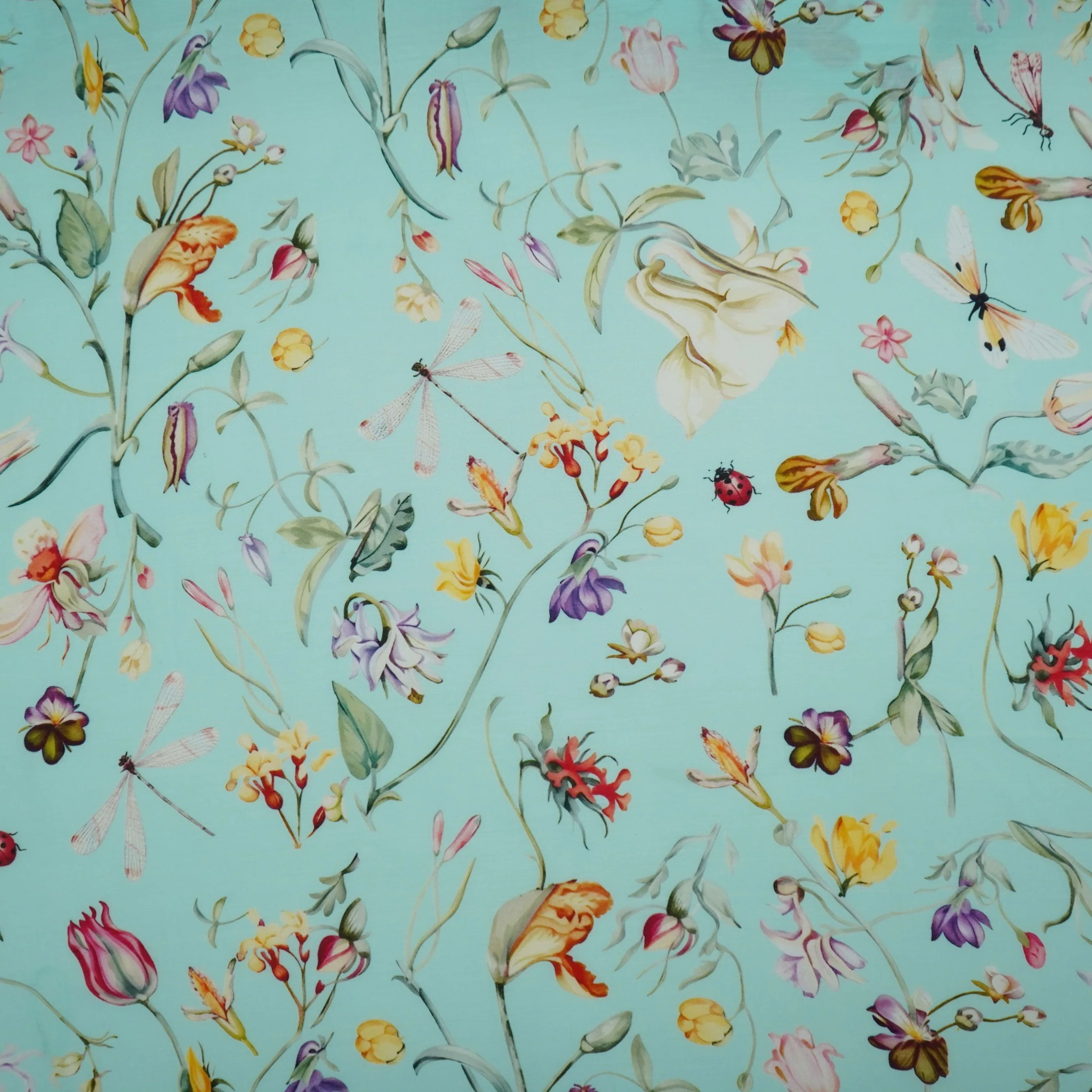 Ice Blue floral print Muslin Fabric VF-31373 - Image 2