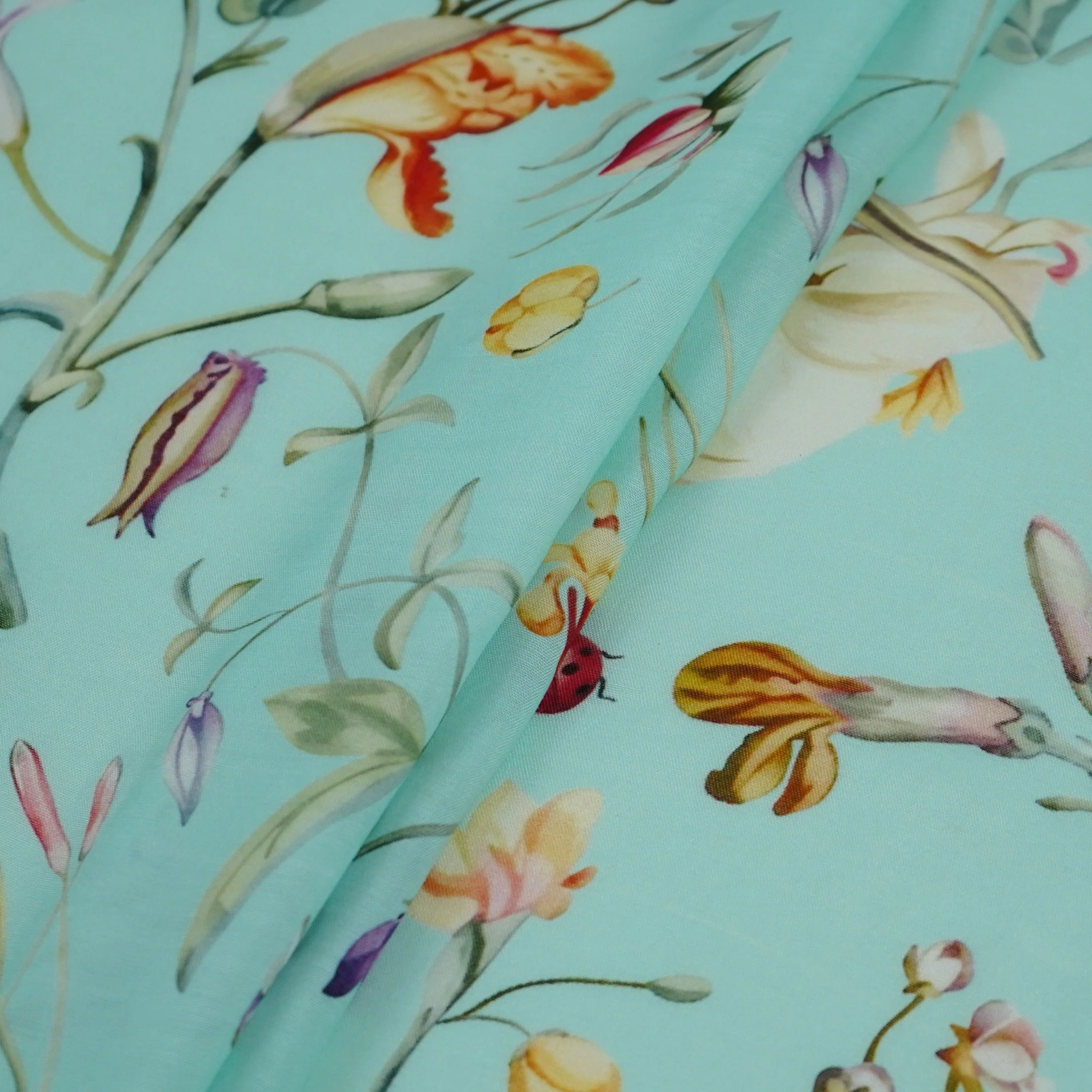 Ice Blue floral print Muslin Fabric VF-31373 - Image 4