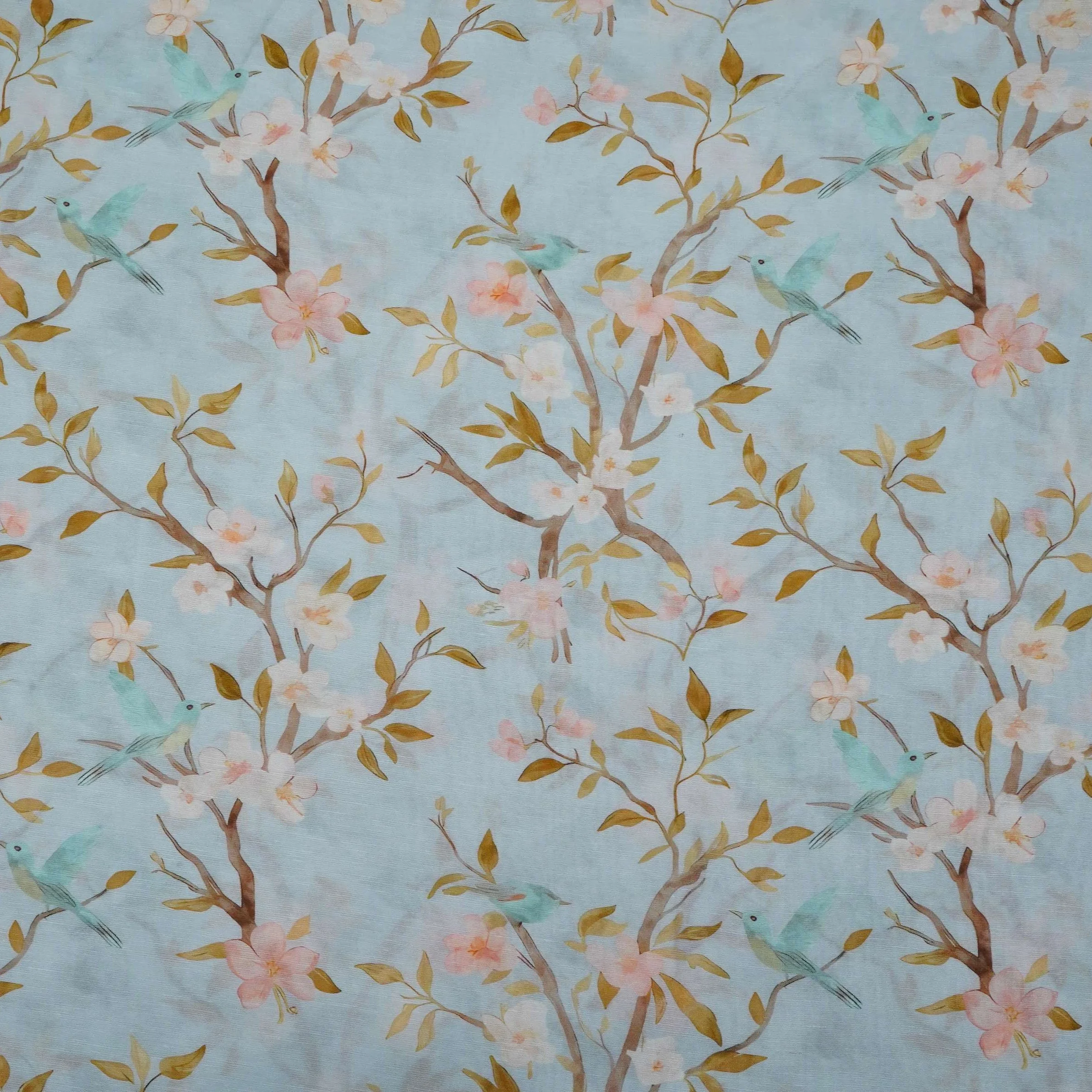 Ice Blue floral print Pure Linen Fabric GTS-31340 - Image 2