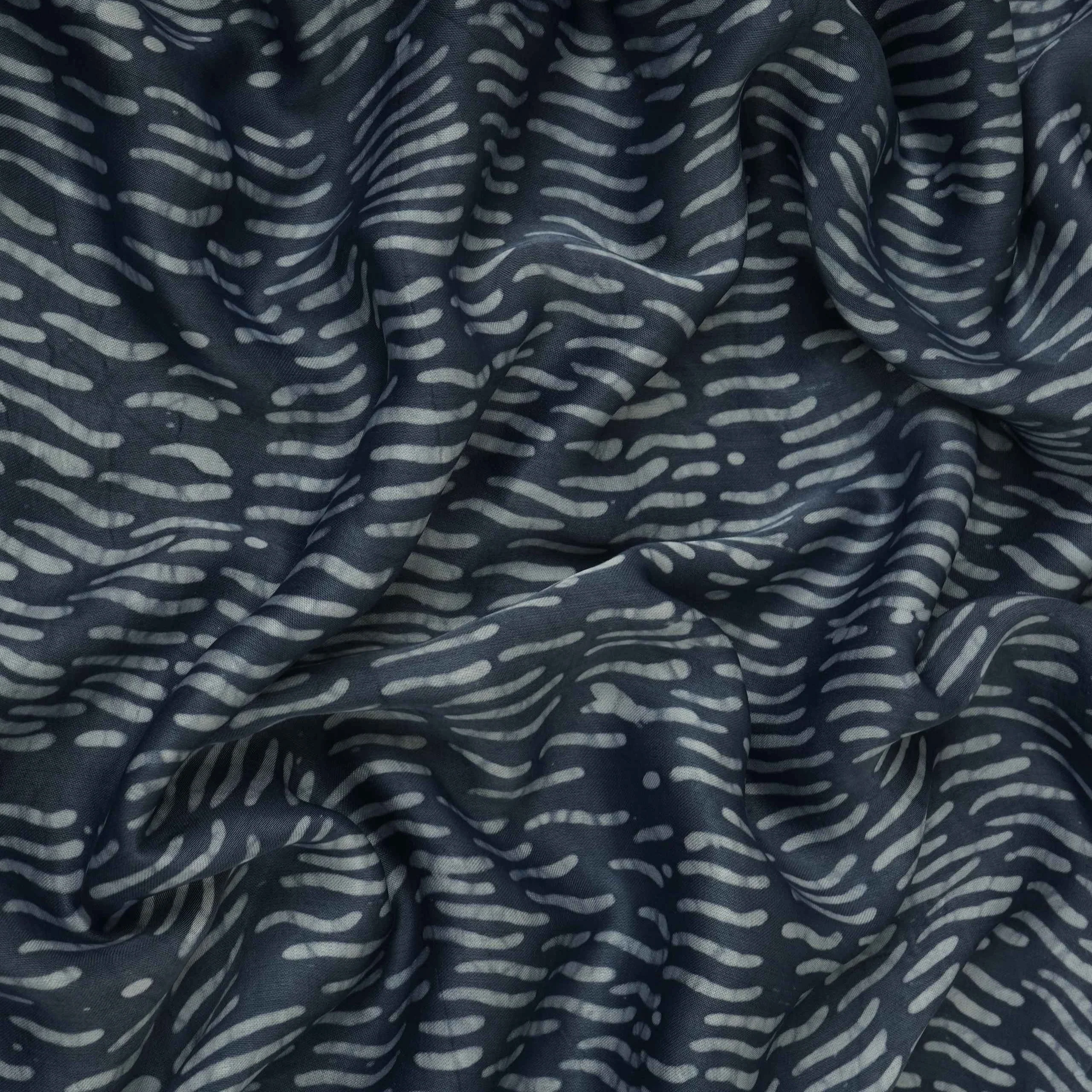Indigo Abstract Batik Print Modal Satin Fabric EEG-32491 - Image 3