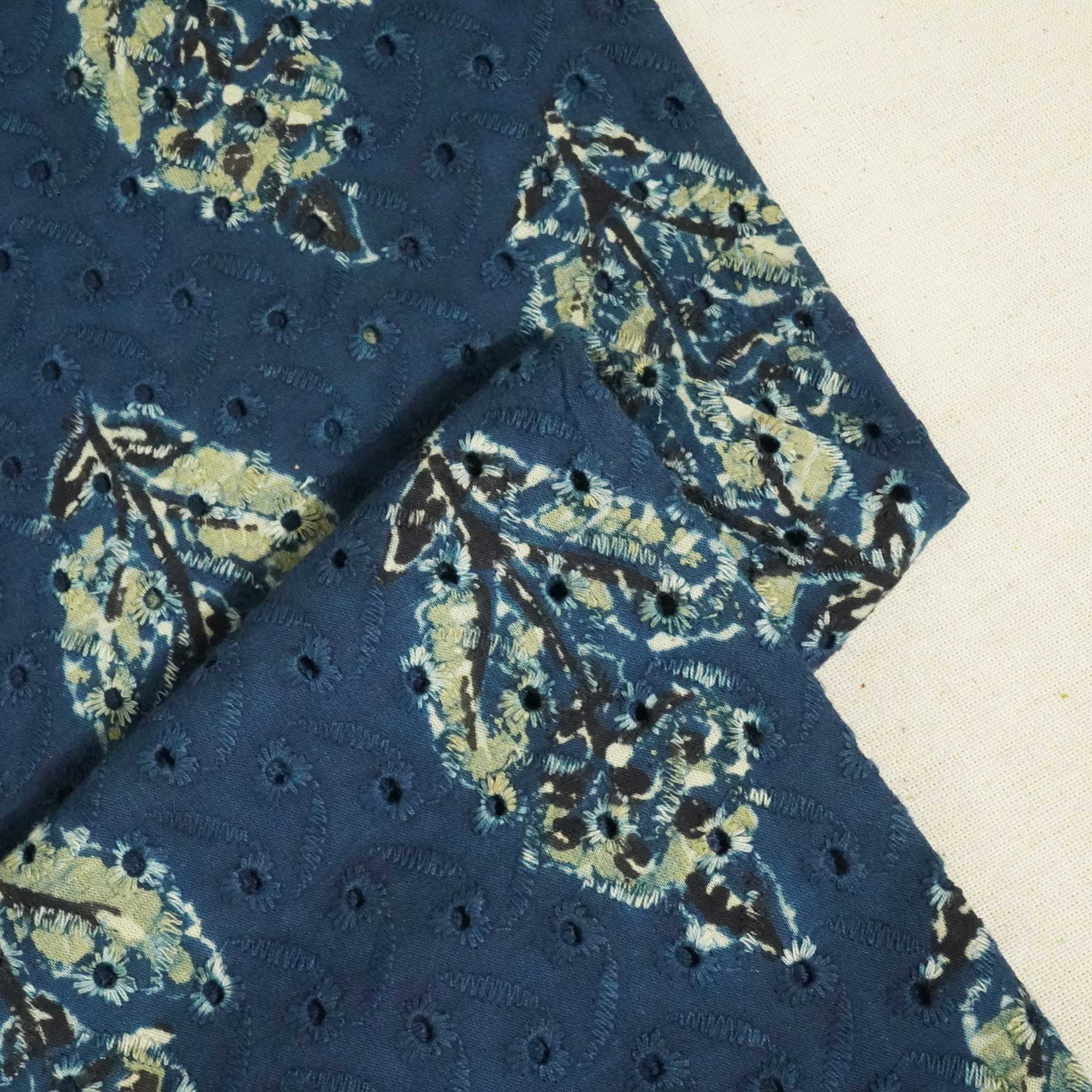 Indigo Ajrakh Print Cotton Schiffli Fabric CG-25531 - Image 2