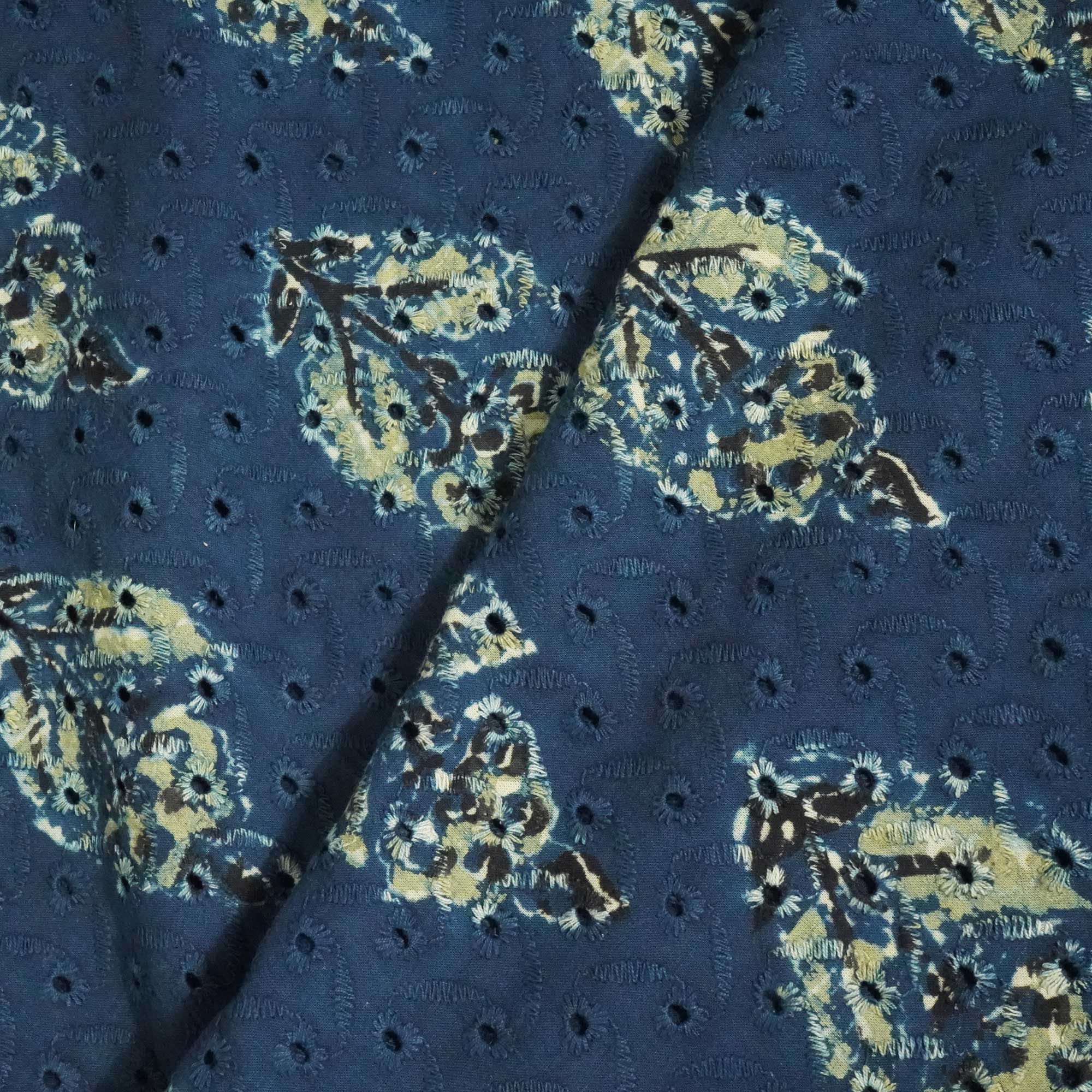 Indigo Ajrakh Print Cotton Schiffli Fabric CG-25531 - Image 3