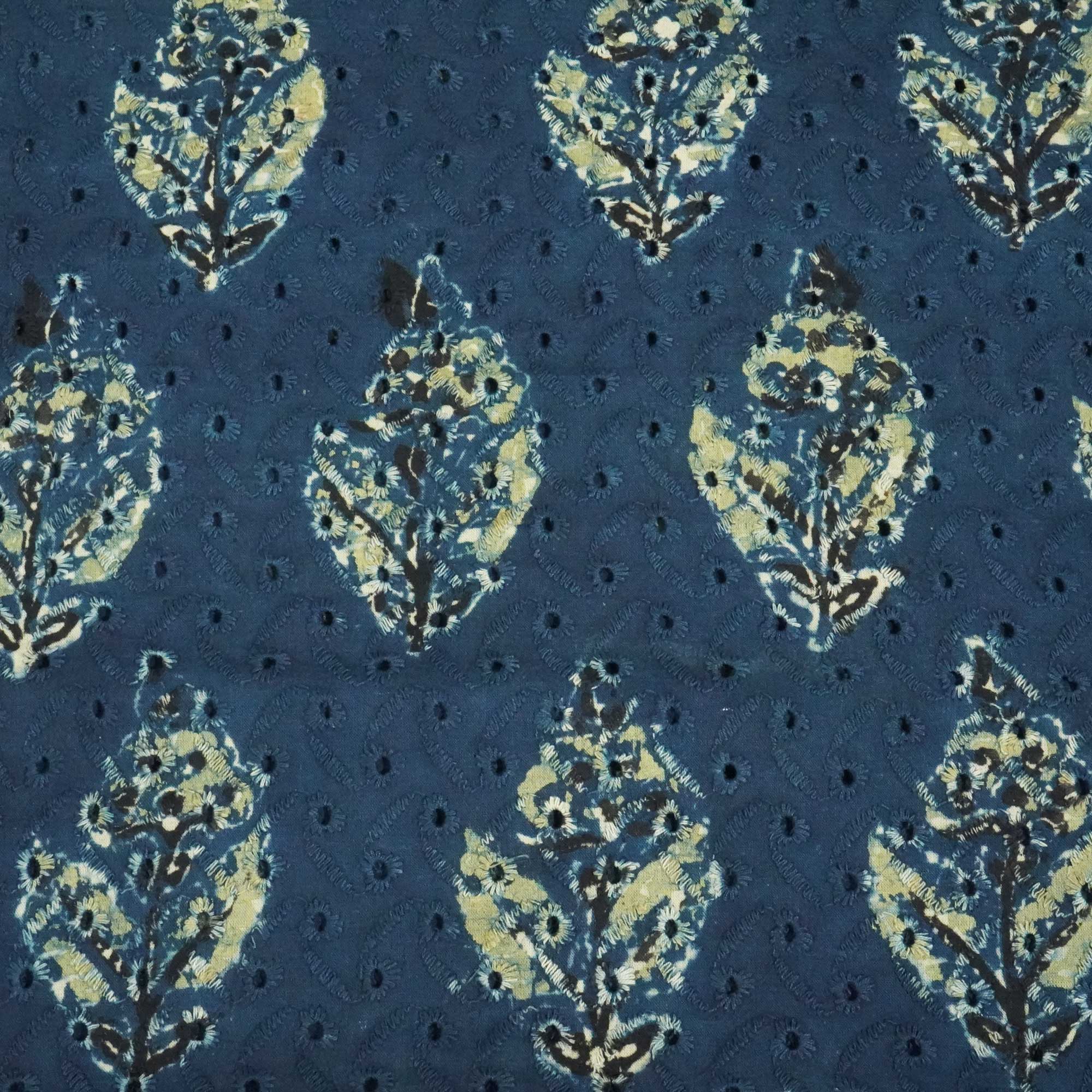 Indigo Ajrakh Print Cotton Schiffli Fabric CG-25531 - Image 4