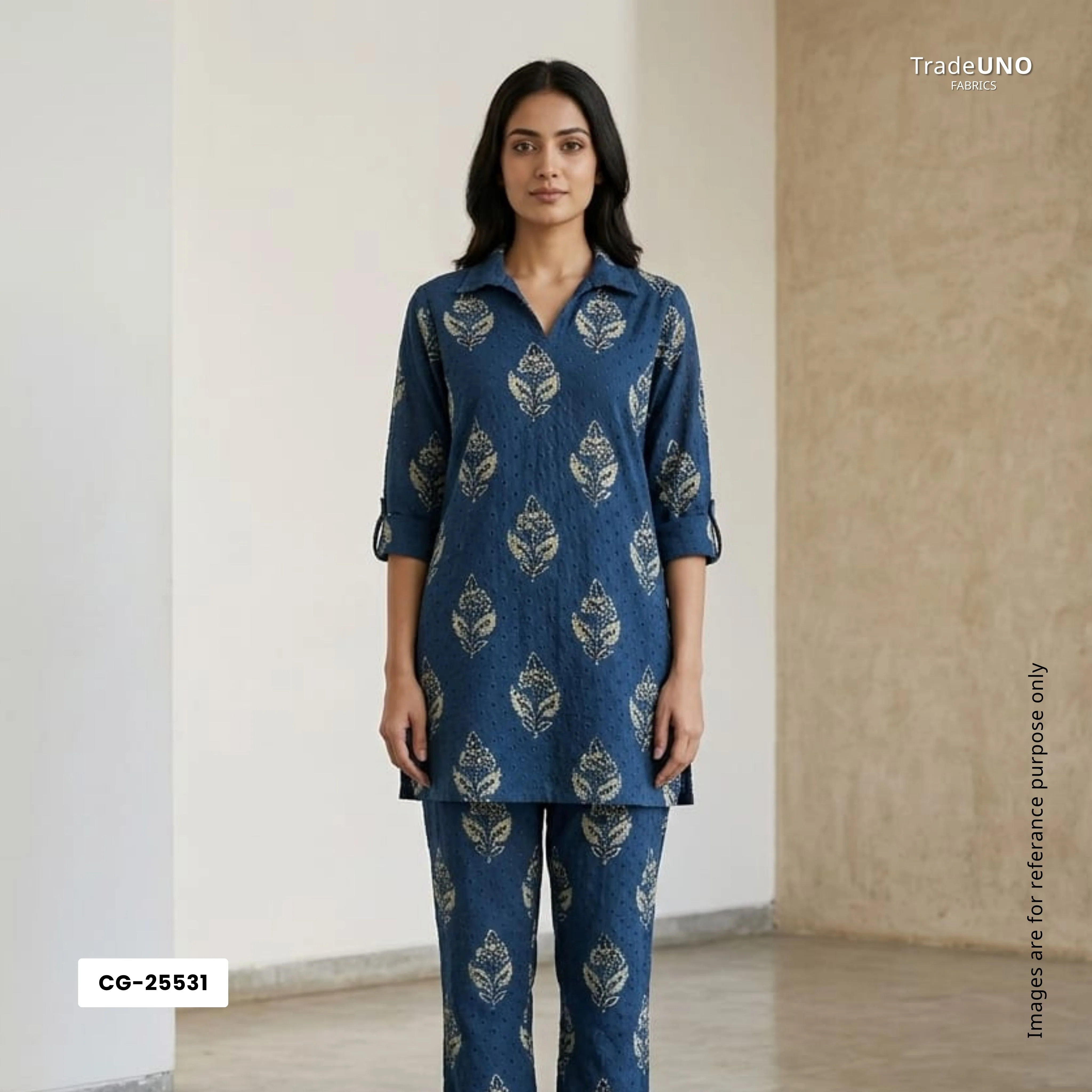 Indigo Ajrakh Print Cotton Schiffli Fabric CG-25531 - Image 5