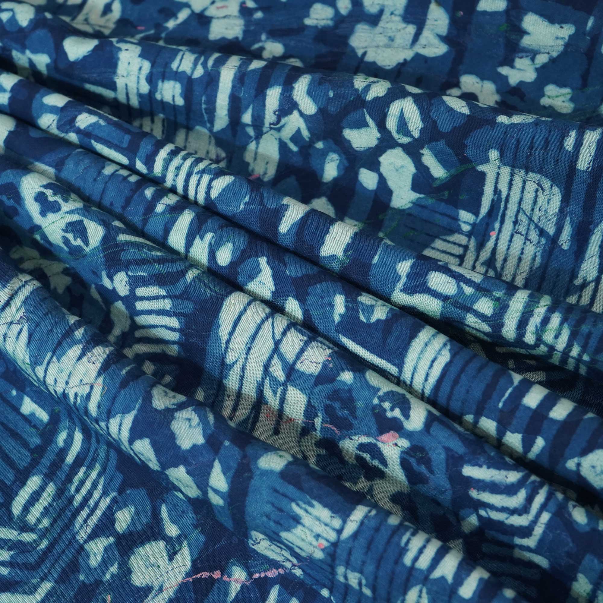 Indigo Ajrakh Print Muslin Fabric NC-24575 - Image 3