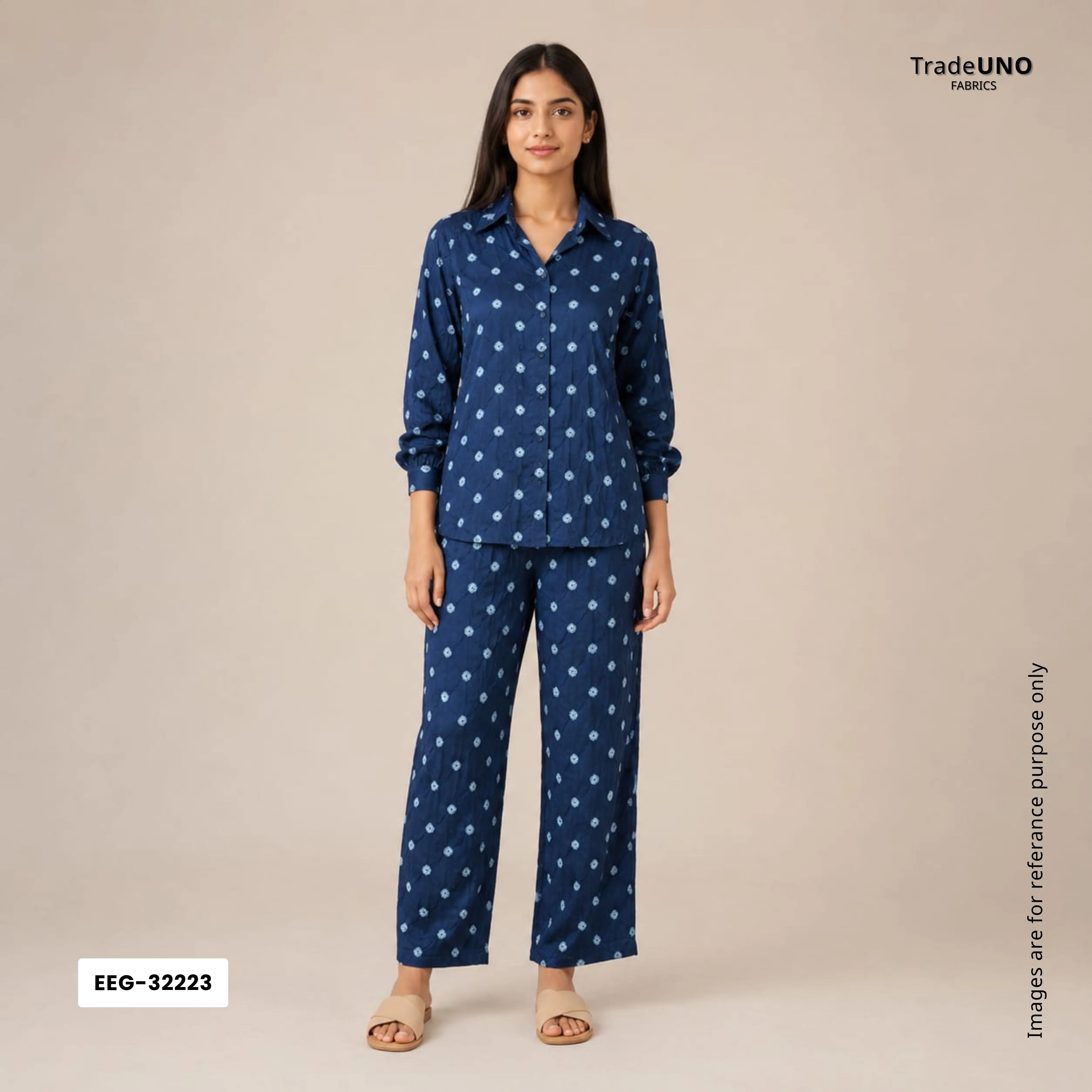 Indigo Blue Bandhani Print Modal Satin Fabric EEG-32223 - Image 5