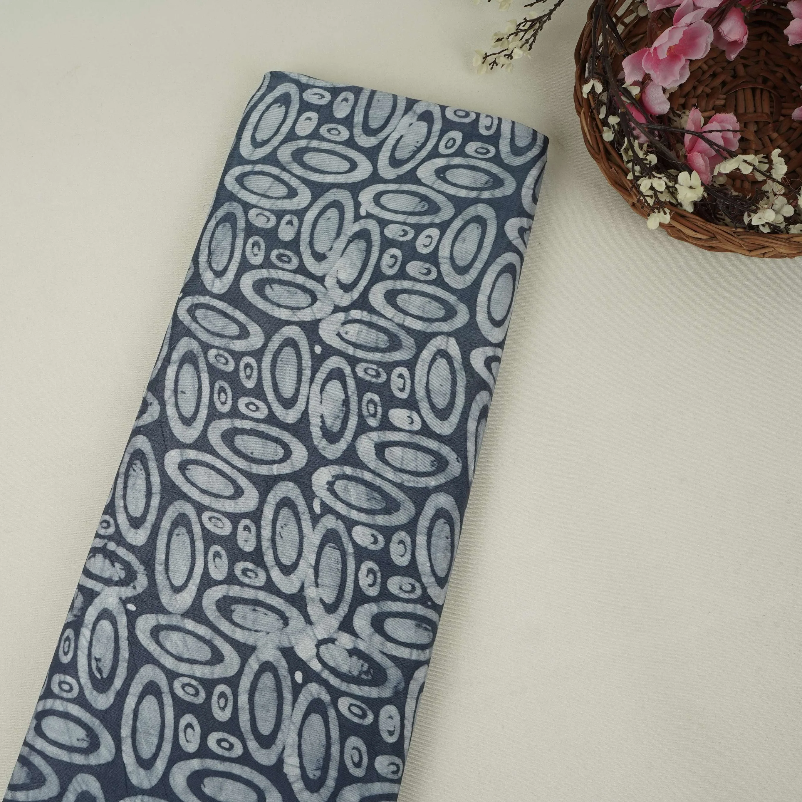 Indigo Circle Batik Print Modal Satin Fabric EEG-32464
