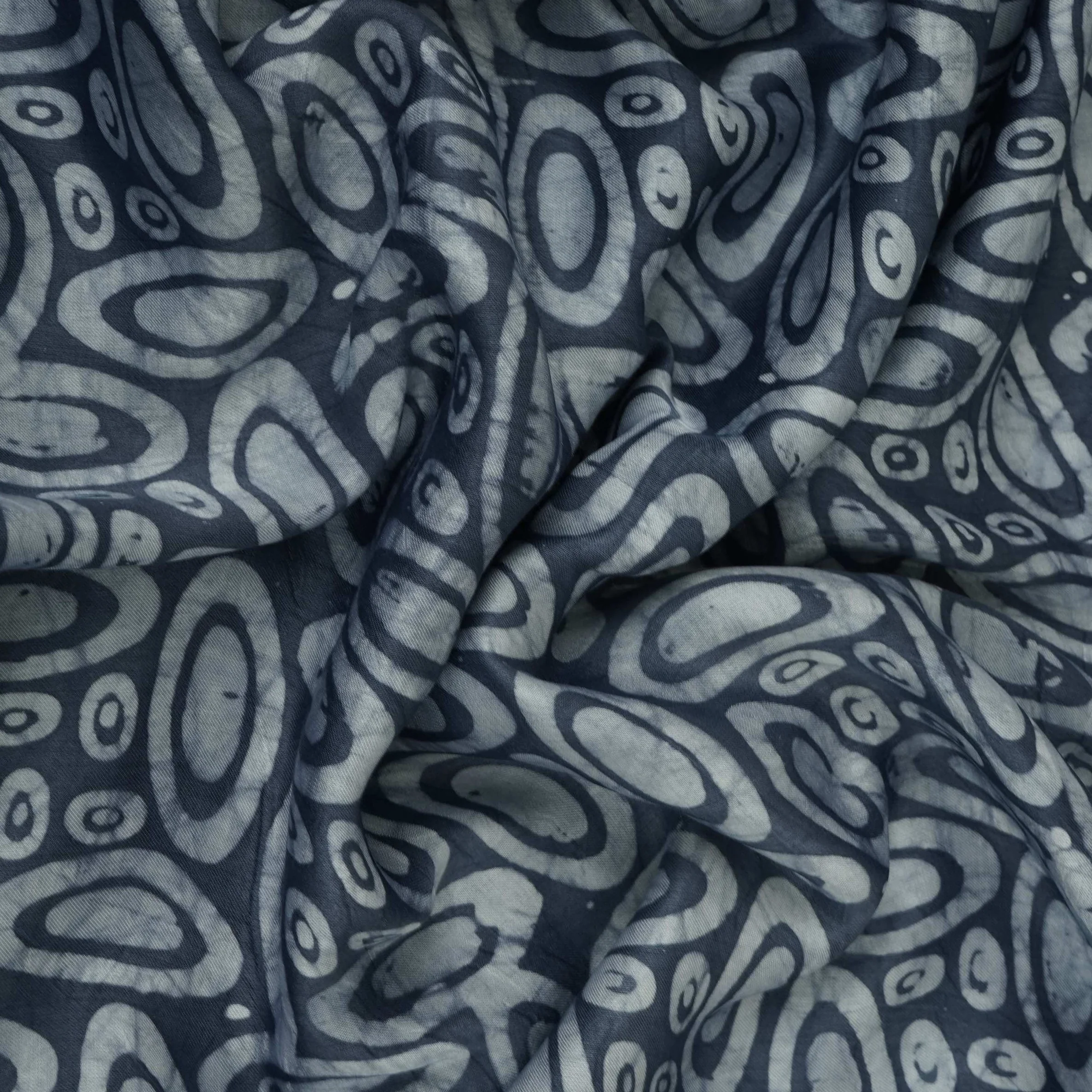 Indigo Circle Batik Print Modal Satin Fabric EEG-32464 - Image 3