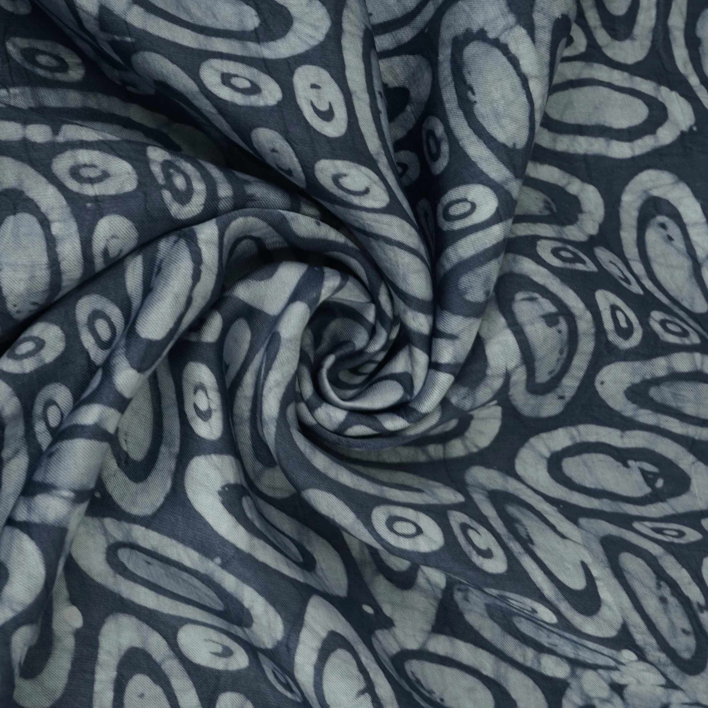 Indigo Circle Batik Print Modal Satin Fabric EEG-32464 - Image 4