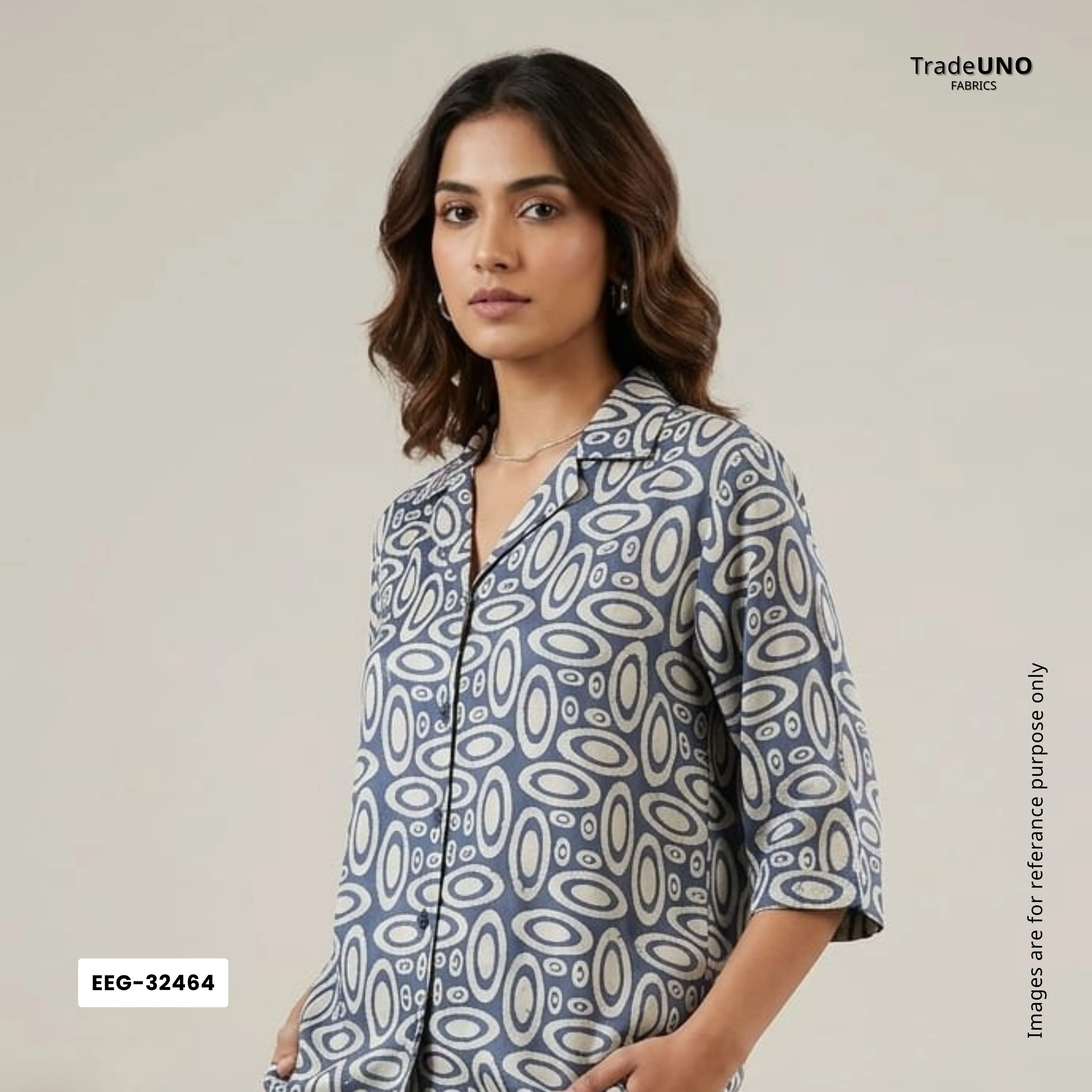 Indigo Circle Batik Print Modal Satin Fabric EEG-32464 - Image 6