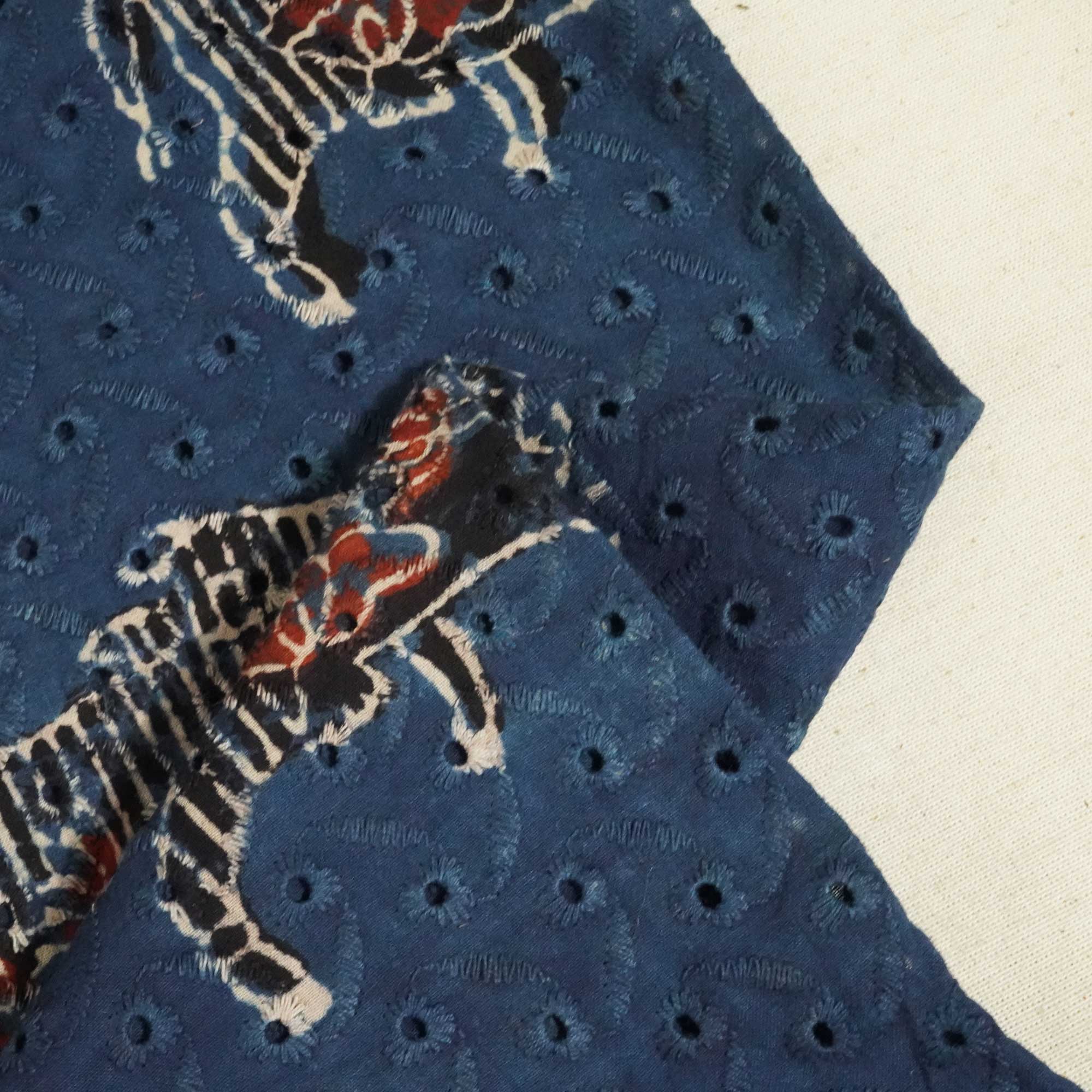 Indigo Pichwai Ajrakh Print Cotton Schiffli Fabric CG-25525 - Image 2