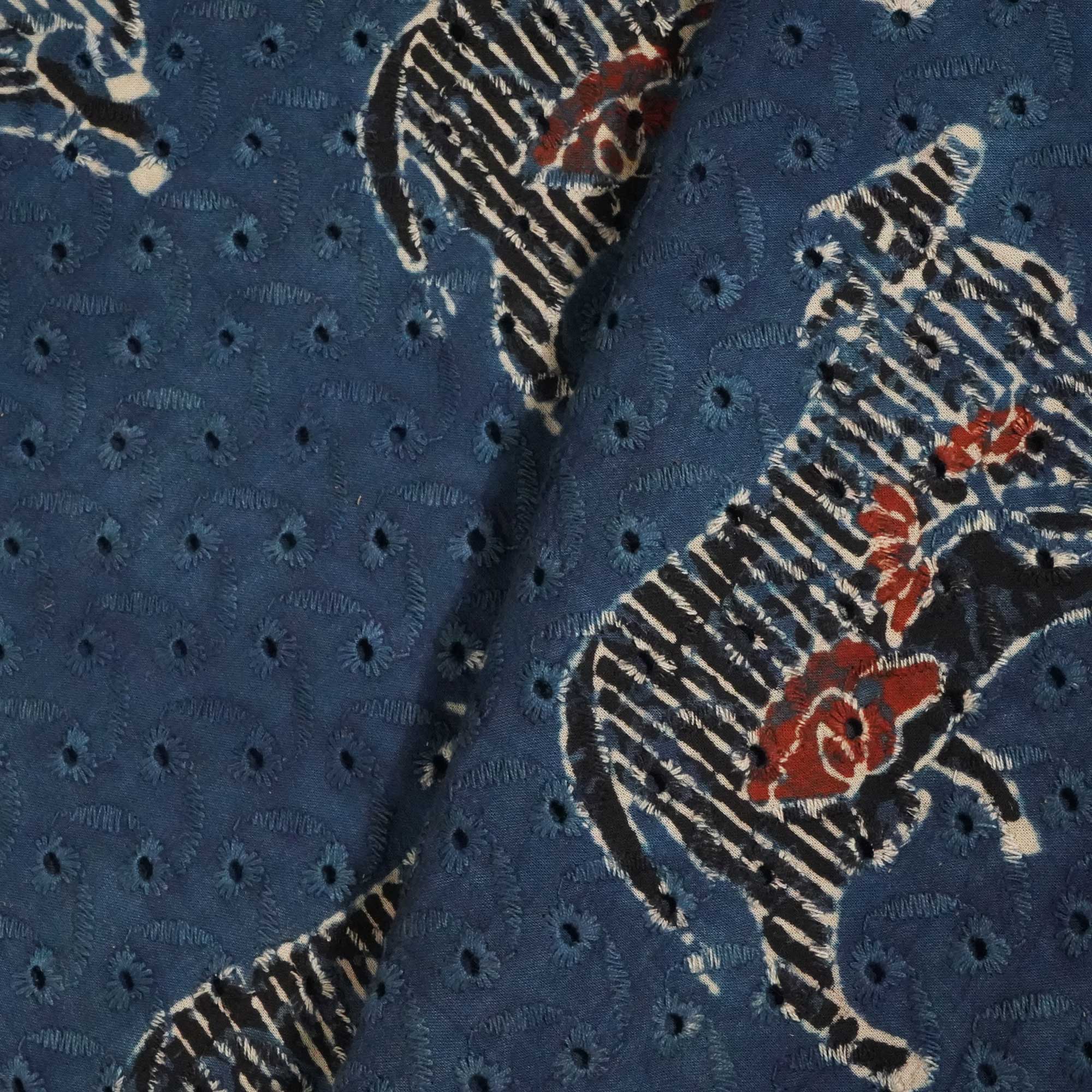 Indigo Pichwai Ajrakh Print Cotton Schiffli Fabric CG-25525 - Image 3