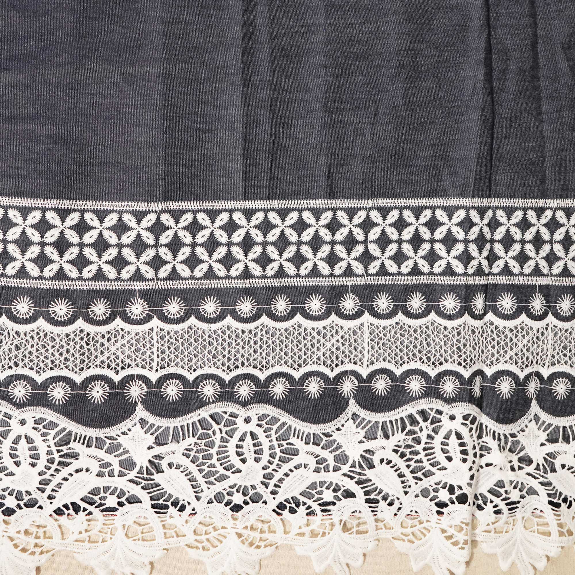 Indigo Schiffli On Border Cotton Denim Fabric AF-25857 - Image 4