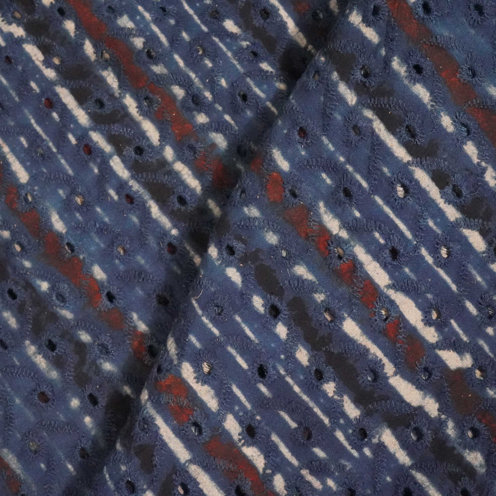 Indigo Stripes Print Cotton Schiffli Fabric CG-25543 - Image 3