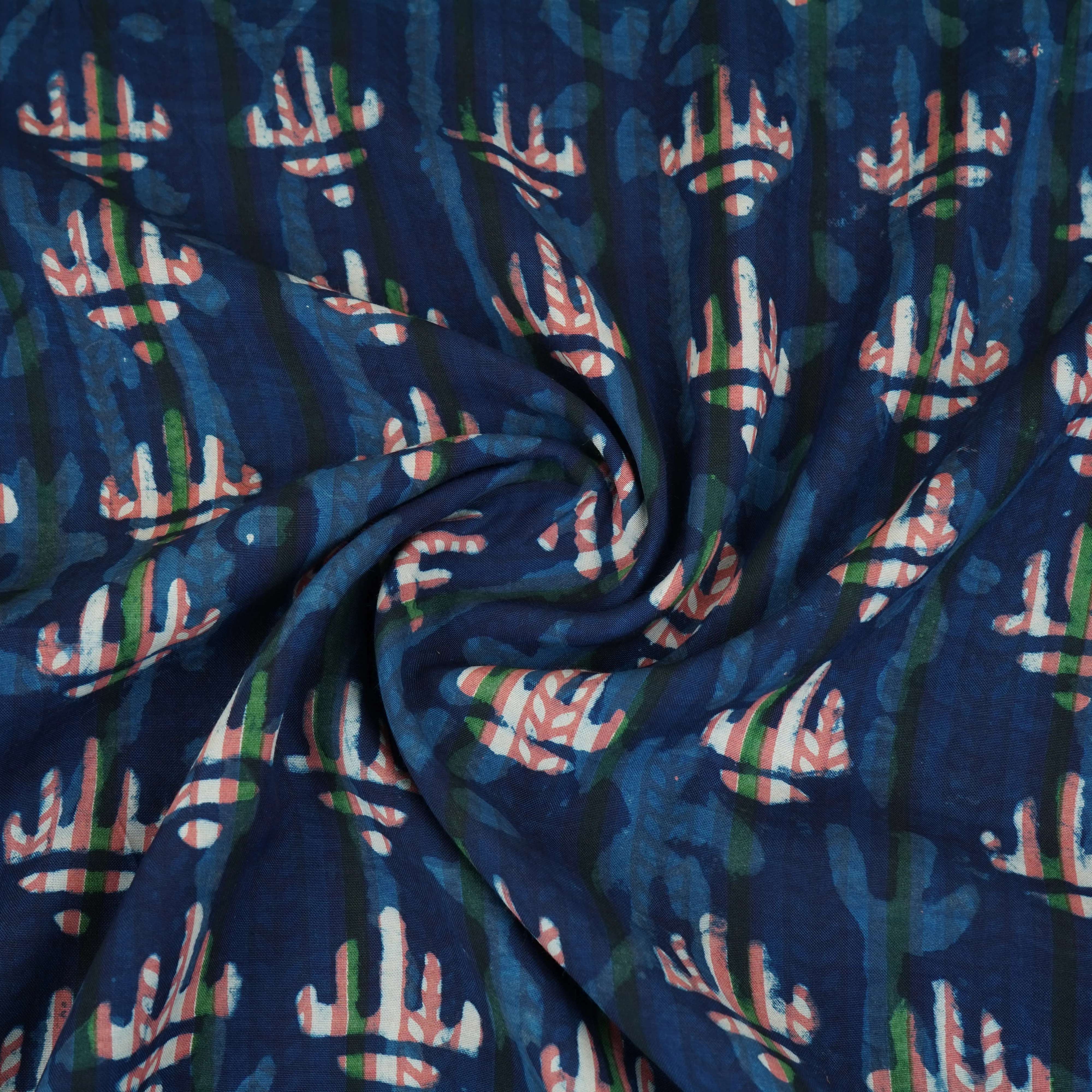 Indigo & White Abstract Print Cotton Fabric MFR-29869 - Image 3