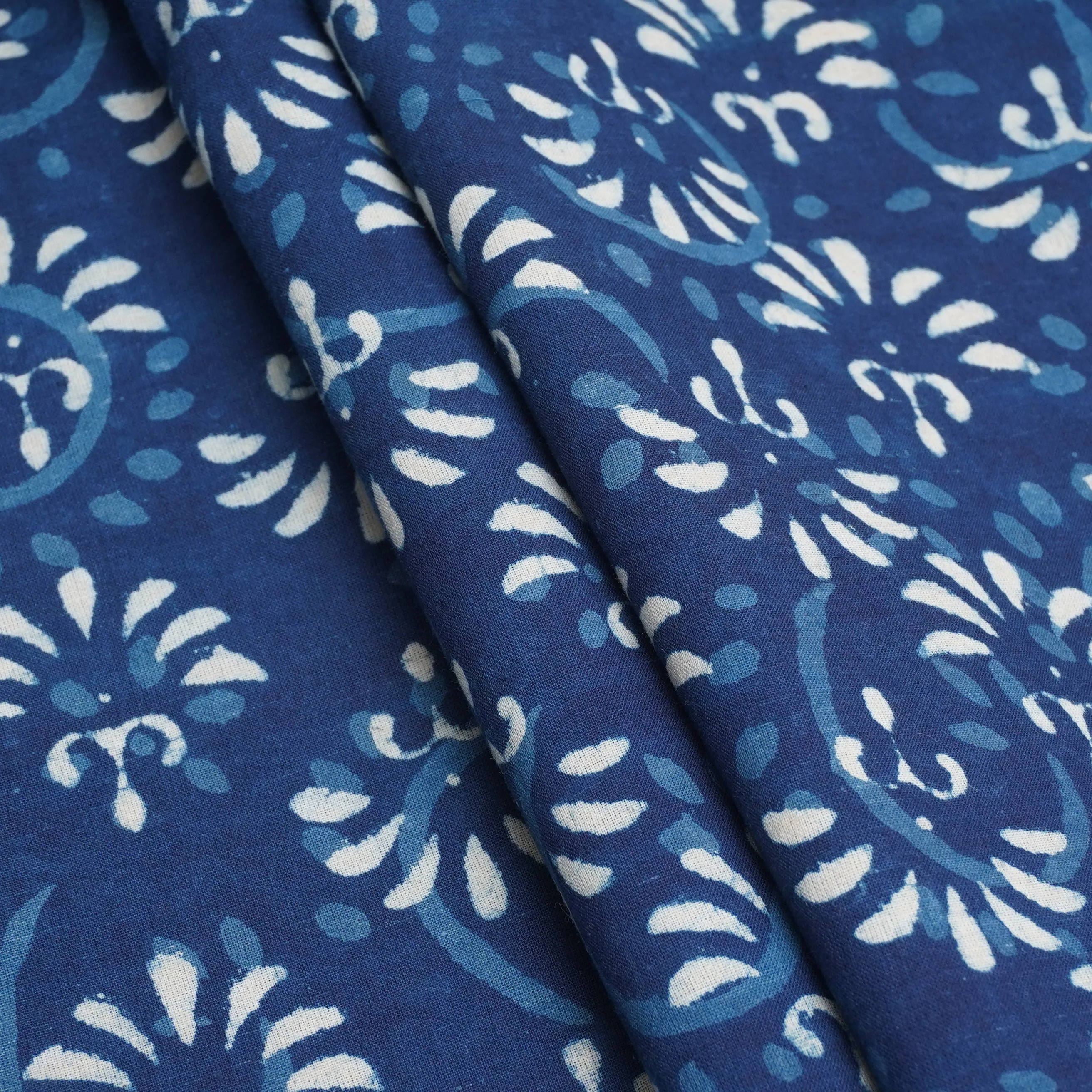 Indigo with White Dabu Print Cotton Fabric DH-29451 - Image 4