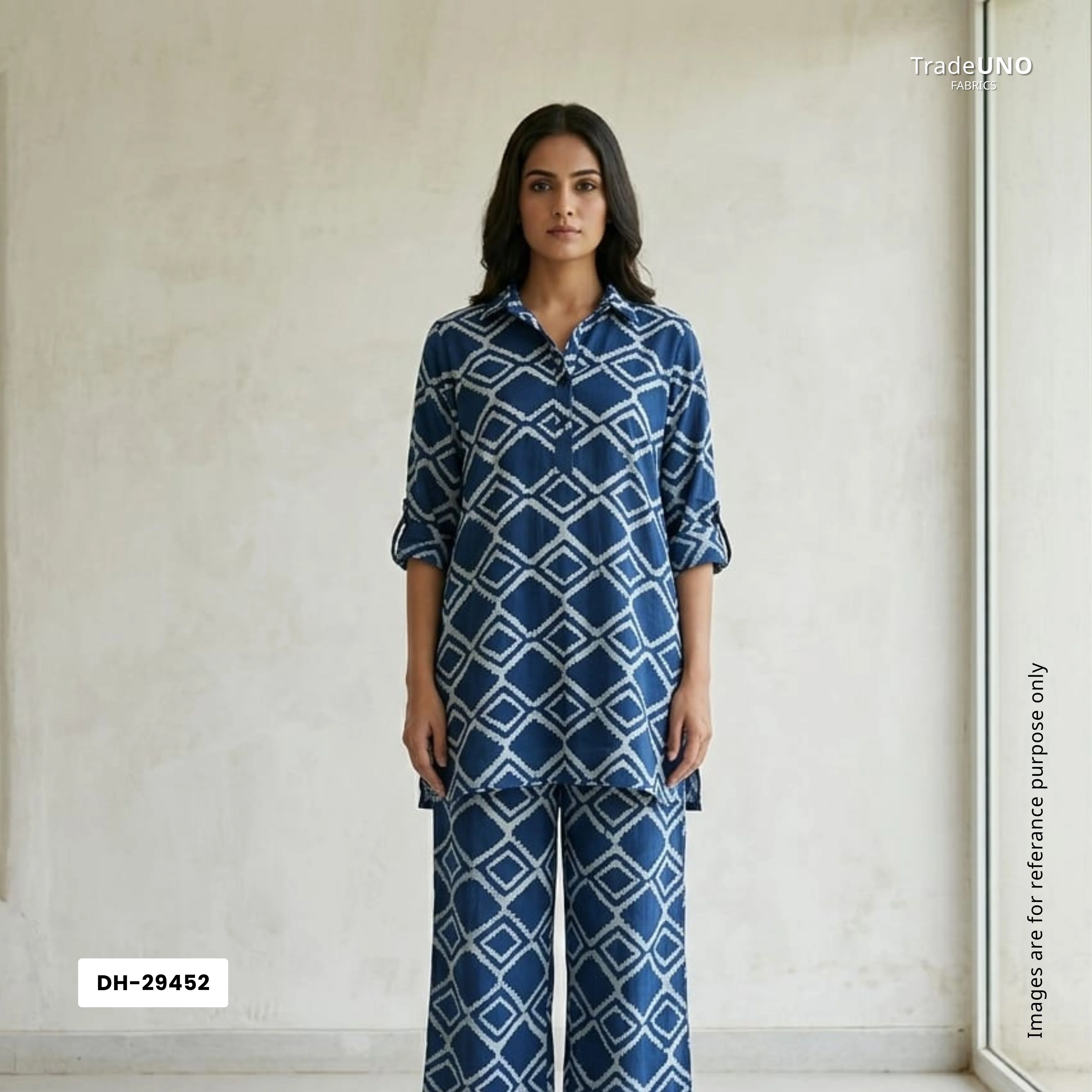 Indigo with White Dabu Print Cotton Fabric DH-29452 - Image 6