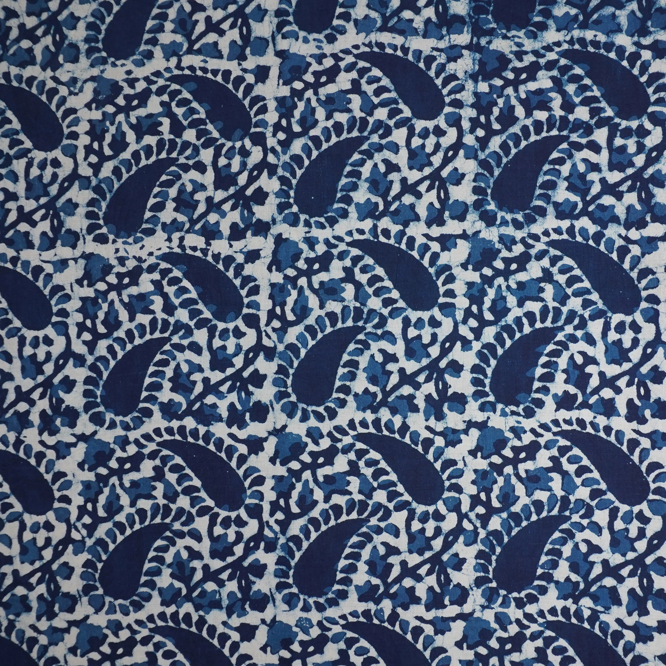 Indigo with White Dabu Print Cotton Fabric DH-29455 - Image 2