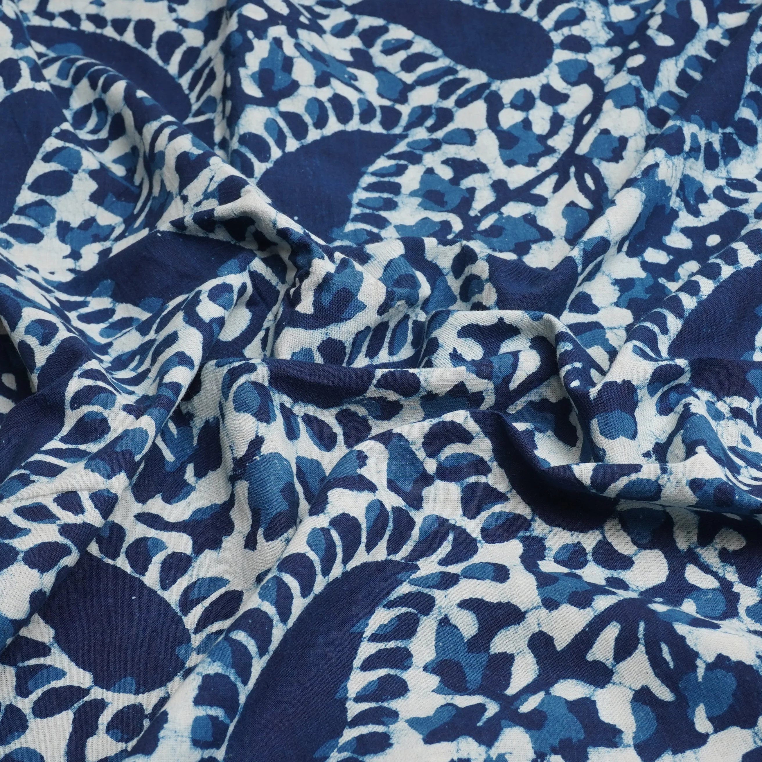 Indigo with White Dabu Print Cotton Fabric DH-29455 - Image 3