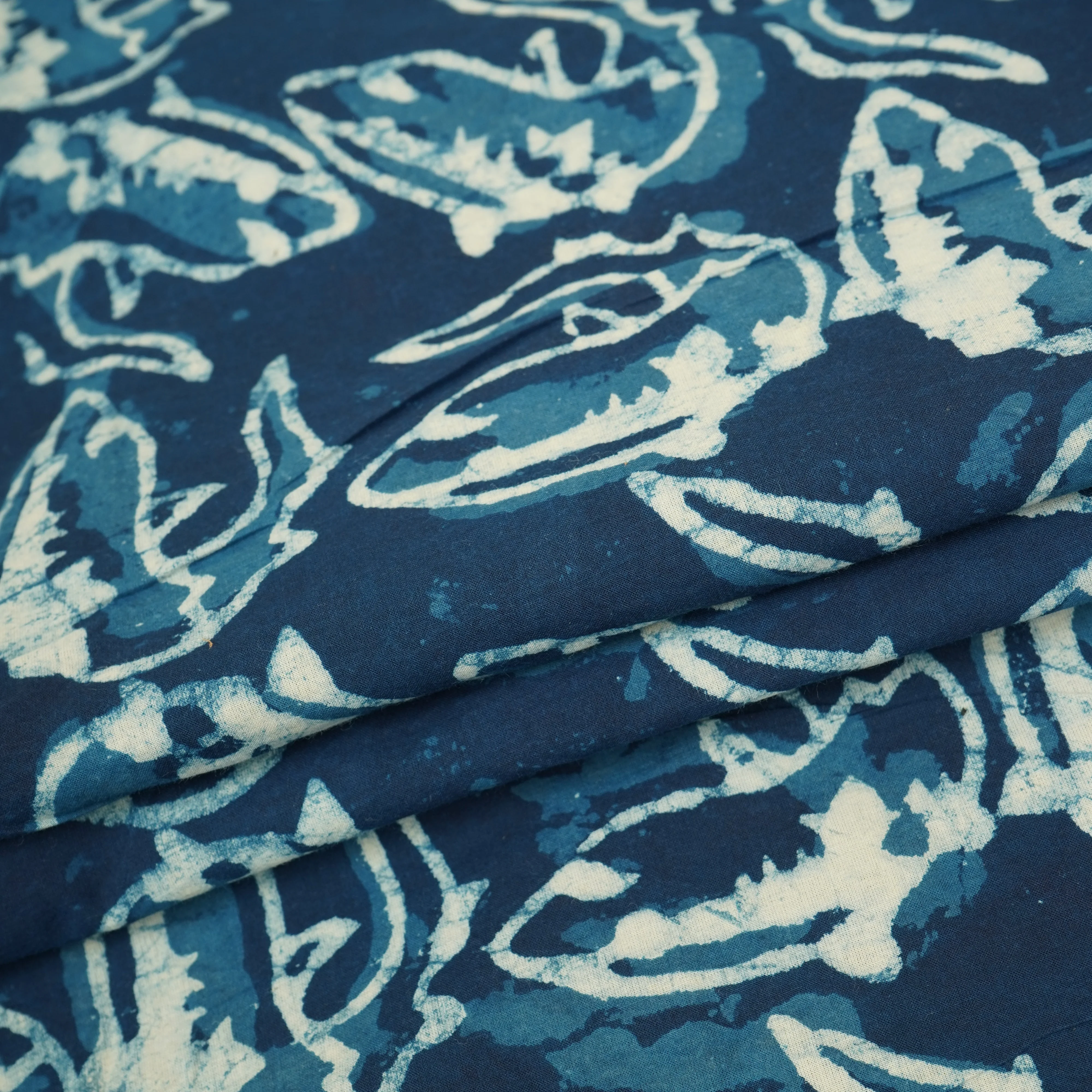 Indigo with White Floral Print Cotton Fabric CH-29772 - Image 4