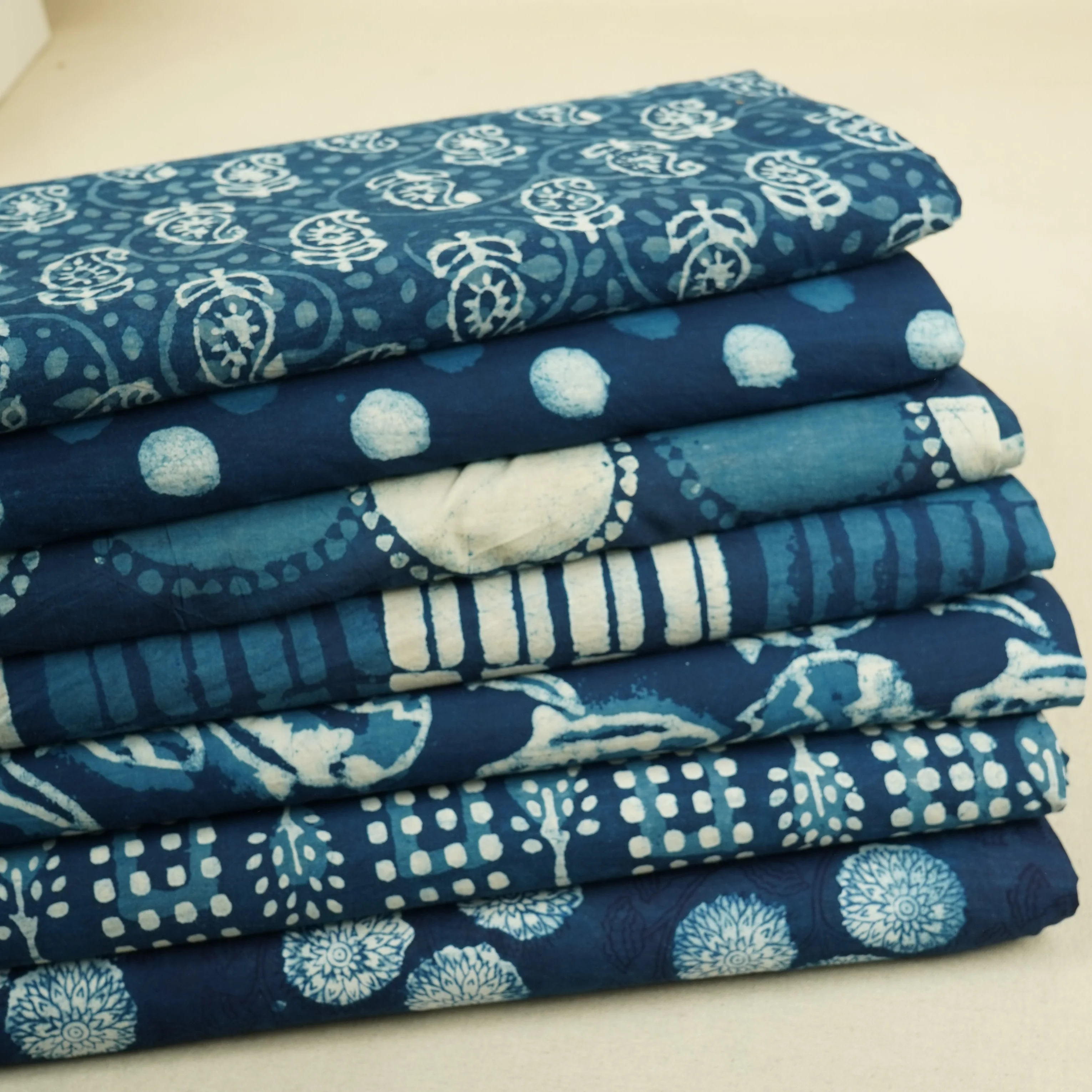 Indigo with White Floral Print Cotton Fabric CH-29772 - Image 5