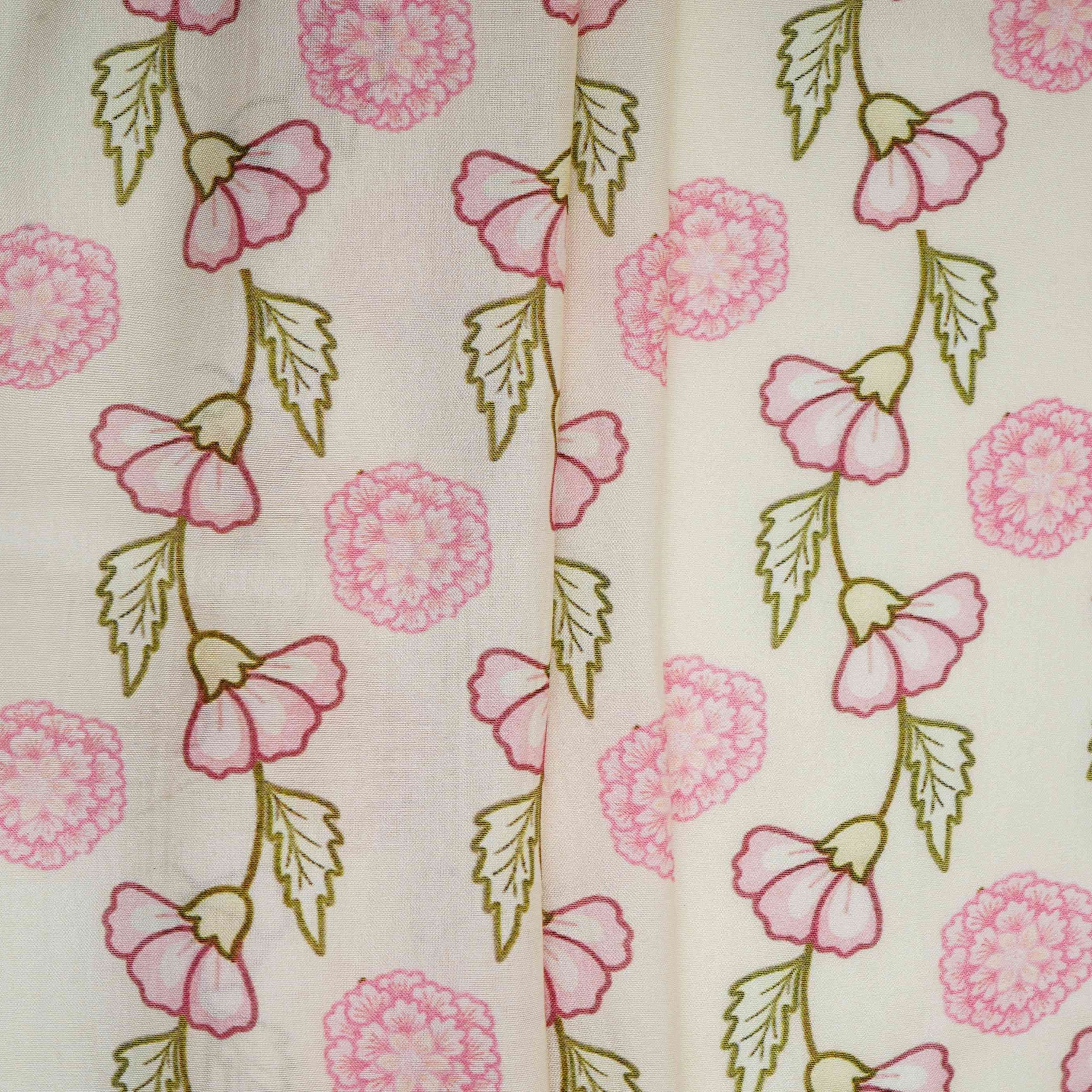 Ivory Floral Print Muslin Fabric GTS-30951 - Image 4