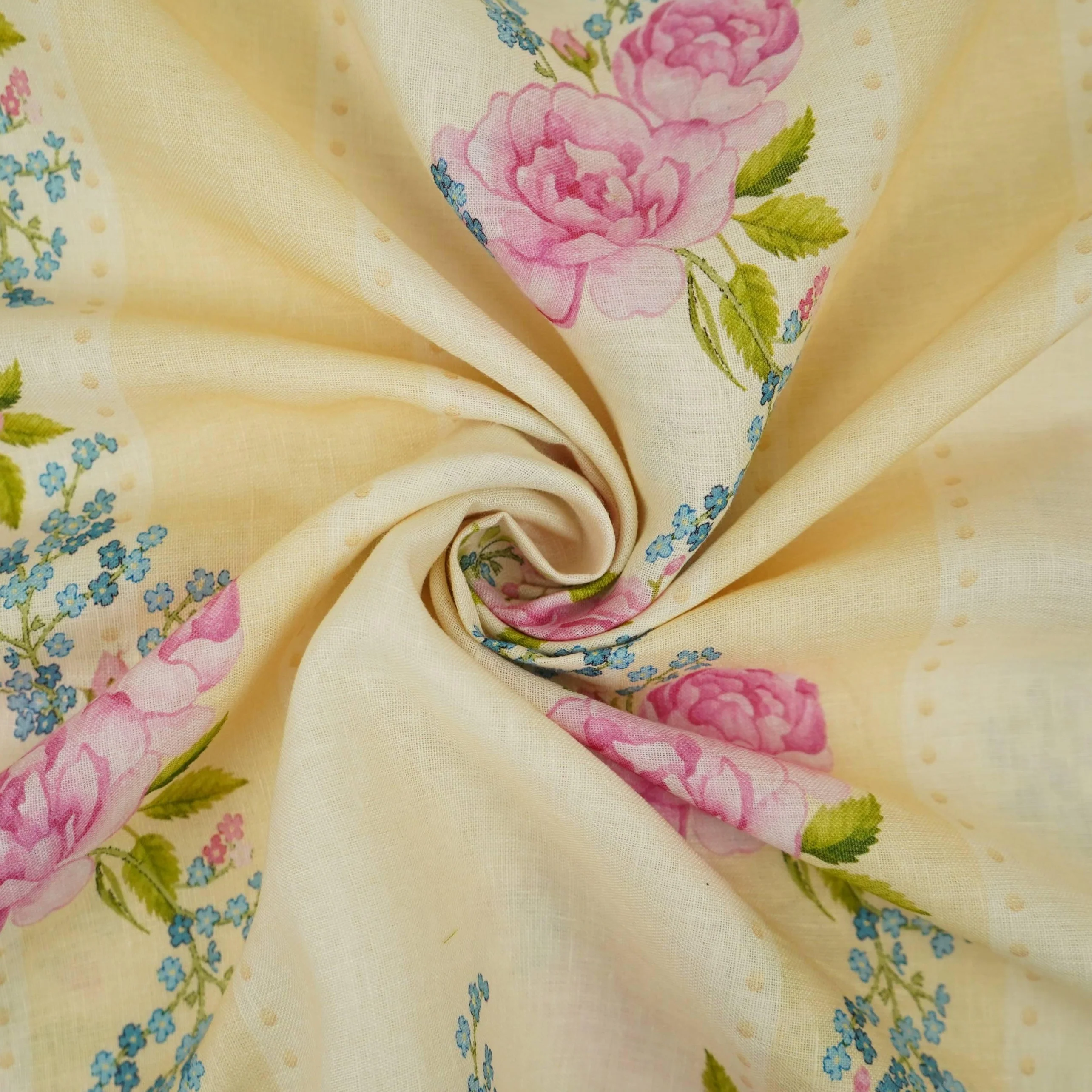 Ivory floral stripes print 40s Pure Linen Fabric VF-31322 - Image 3