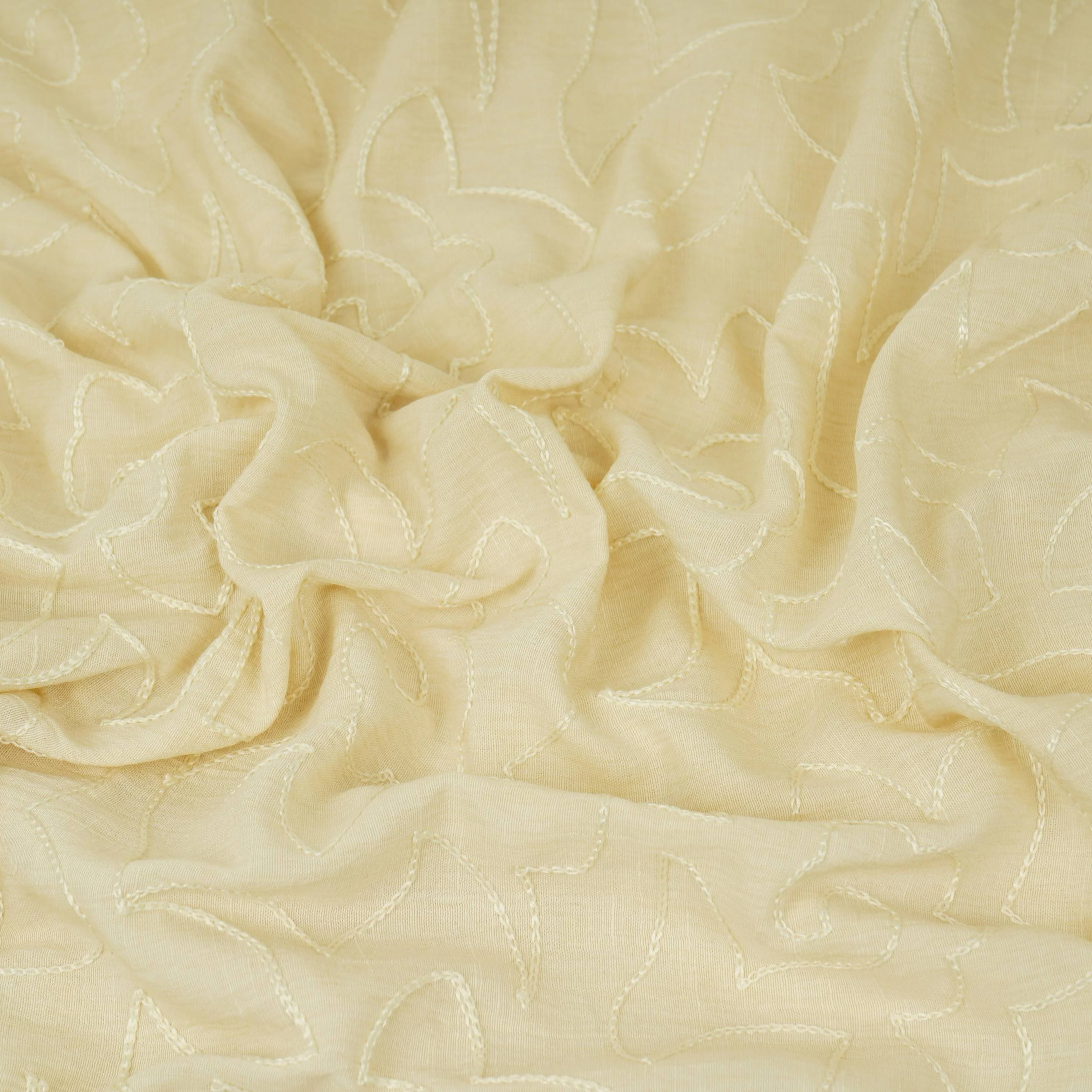Ivory with Lavender thread embroidery Rich Cotton Fabric SFG-31711 - Image 3