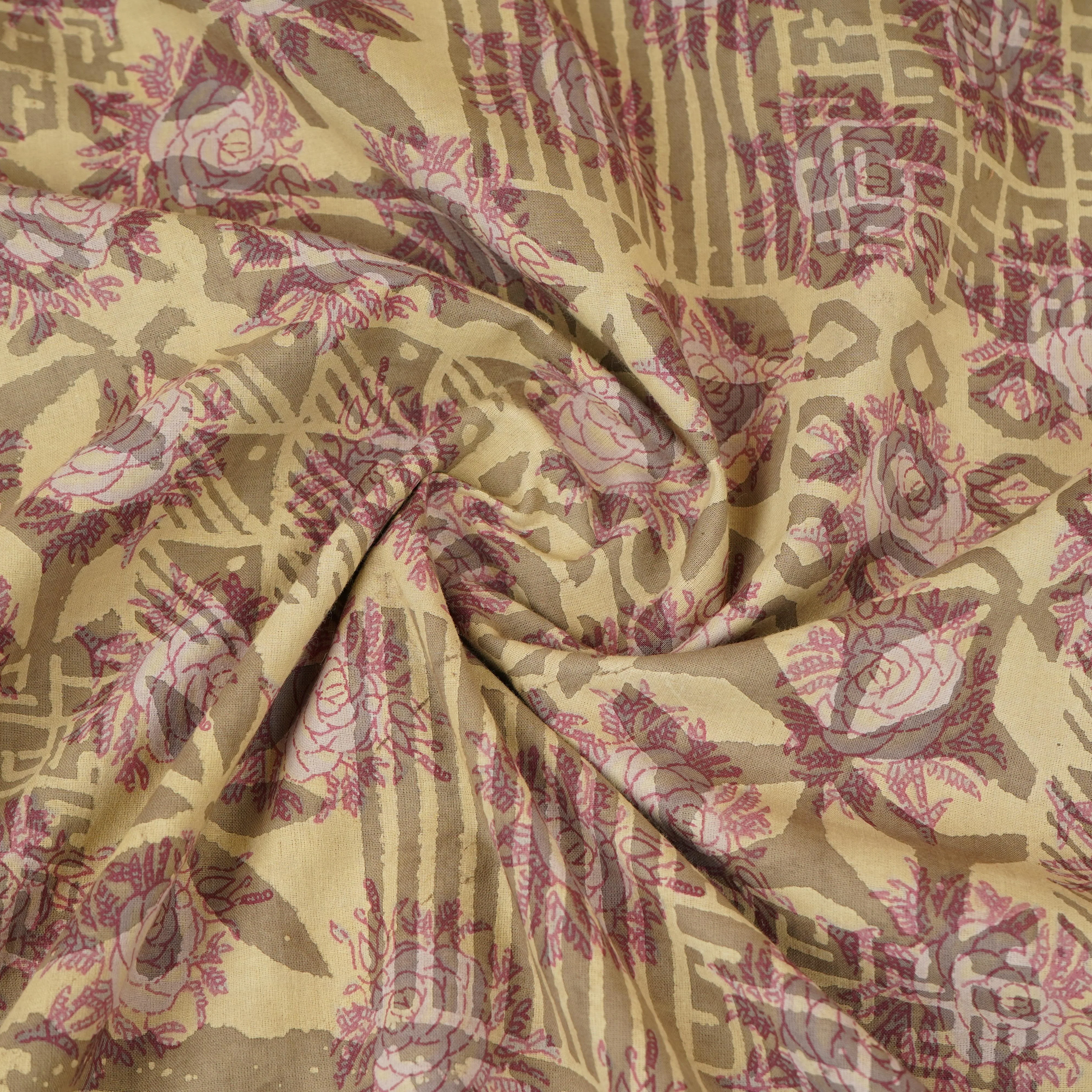 Khaki Dabu Print Cotton Fabric AFI-29607 - Image 3